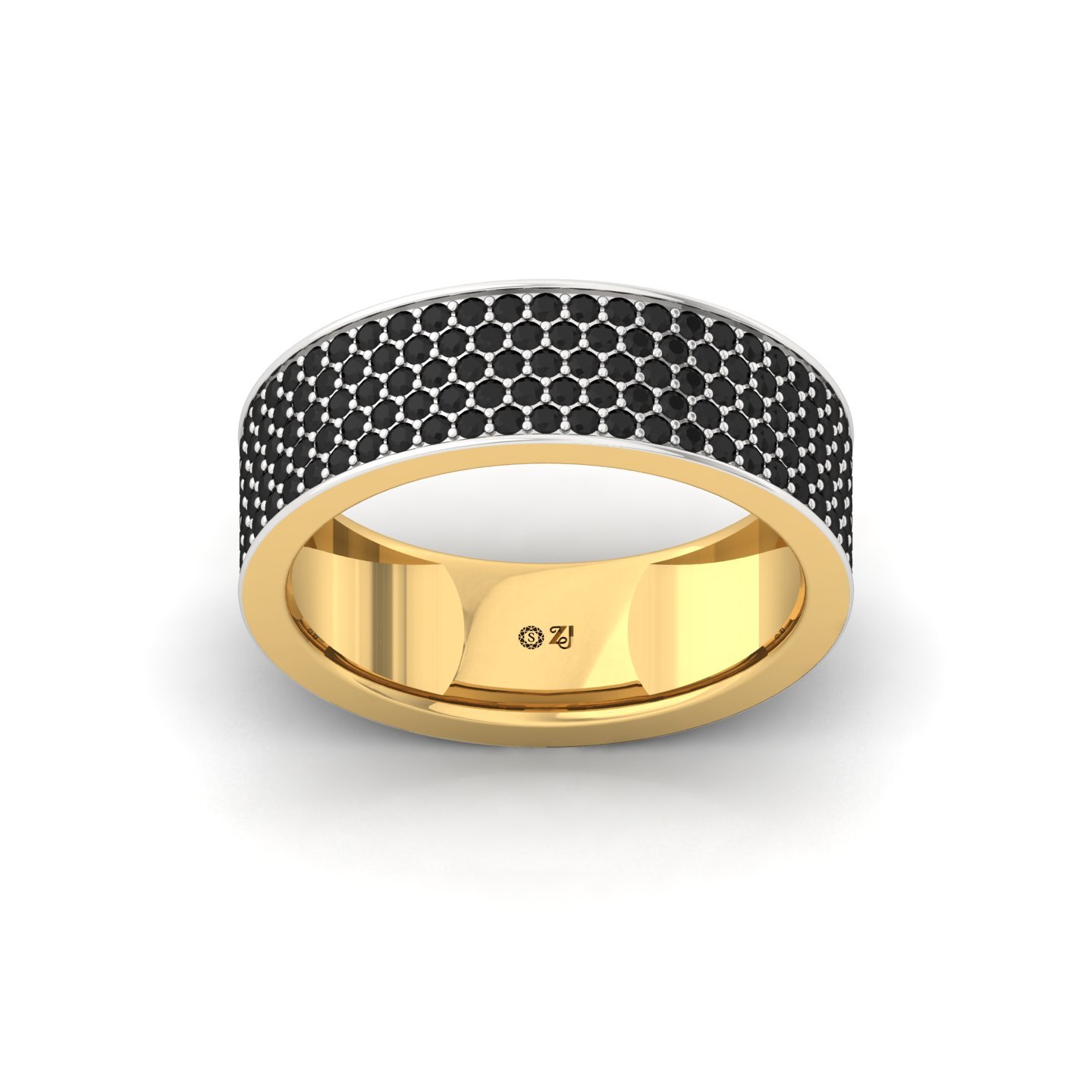 Black Round Cut Diamond Men’s Band | Bold Lab Grown CVD Diamond Wedding Ring | 925 Silver | 10K | 14K | 18K - Gold Main View