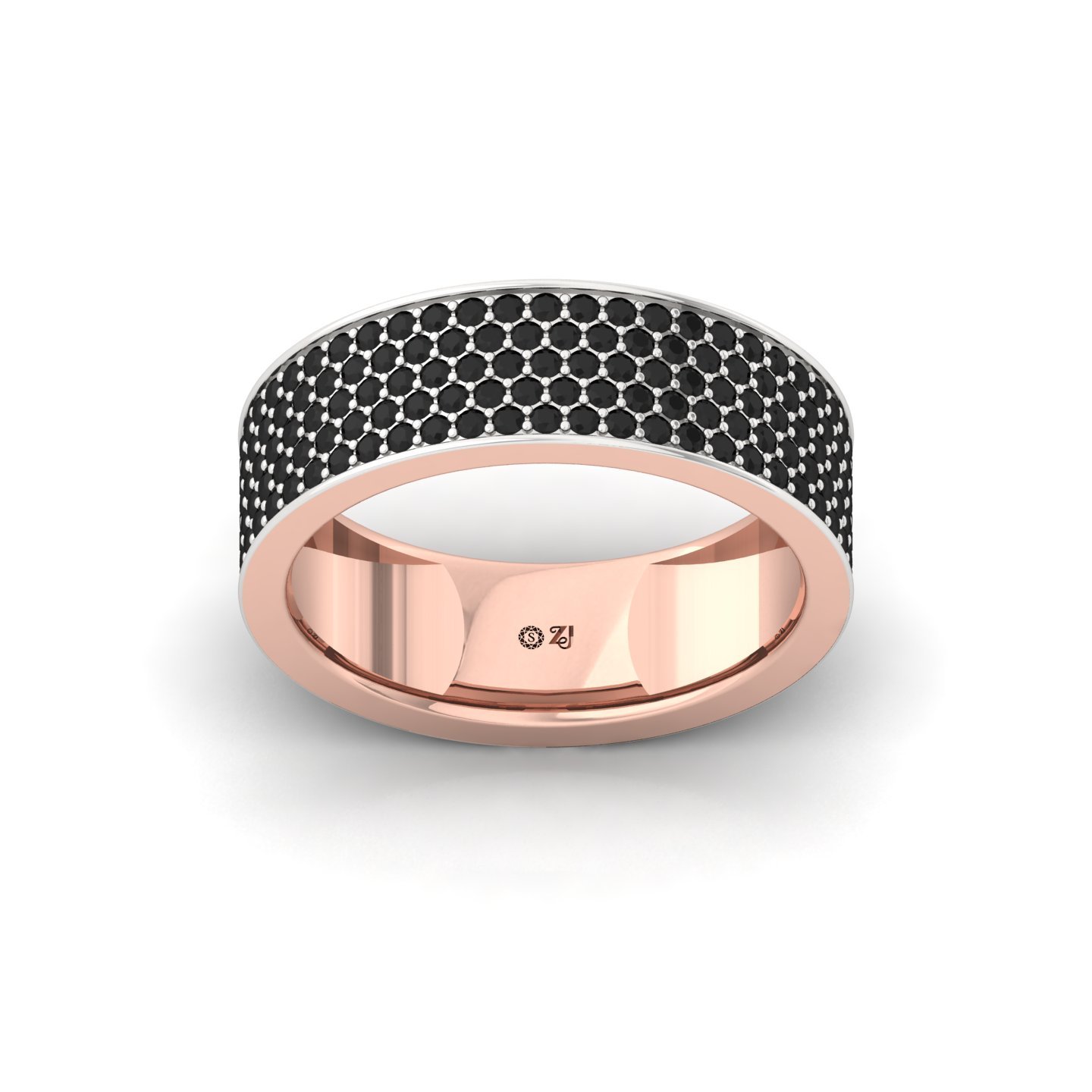 Black Round Cut Diamond Men’s Band | Bold Lab Grown CVD Diamond Wedding Ring | 925 Silver | 10K | 14K | 18K - Rose Gold Main View