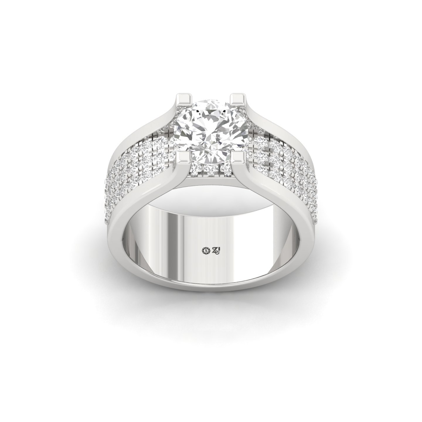 Round Cut Diamond Men’s Engagement Ring | Luxury Lab Grown CVD Diamond Statement Ring | 925 Silver | 10K | 14K | 18K - Main View