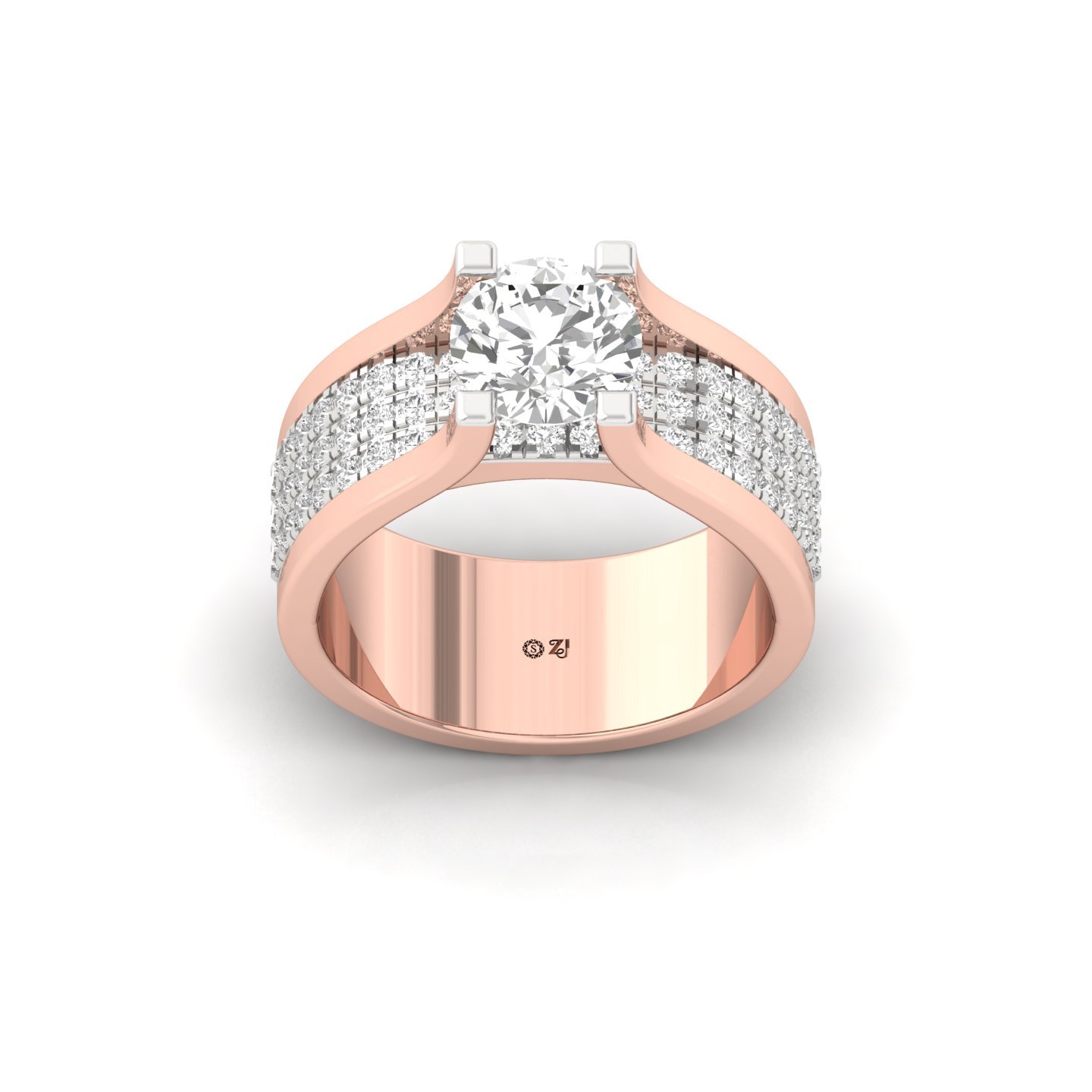 Round Cut Diamond Men’s Engagement Ring | Luxury Lab Grown CVD Diamond Statement Ring | 925 Silver | 10K | 14K | 18K - Rose Gold Main View