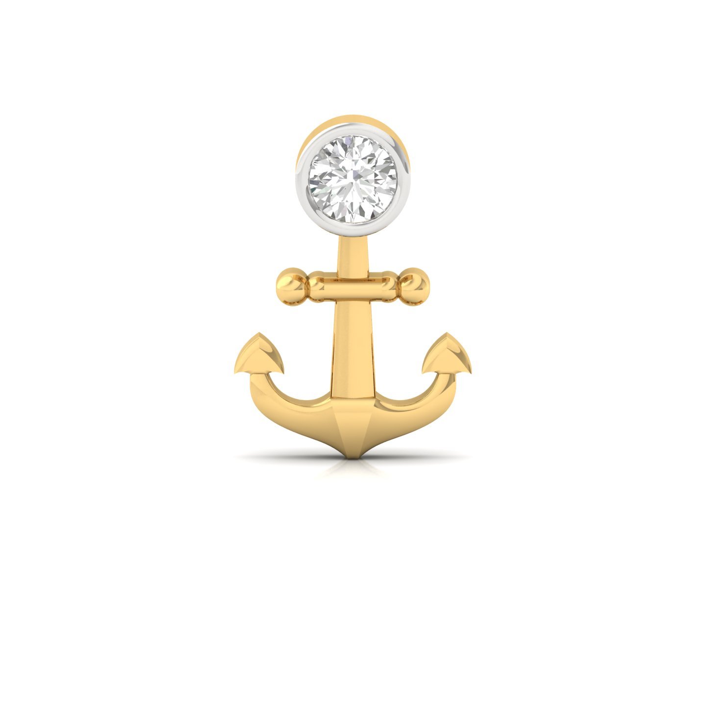Round Cut Diamond Anchor Men’s Stud | Nautical Lab Grown CVD Diamond Earring | 925 Silver | 10K | 14K | 18K - Gold Main View