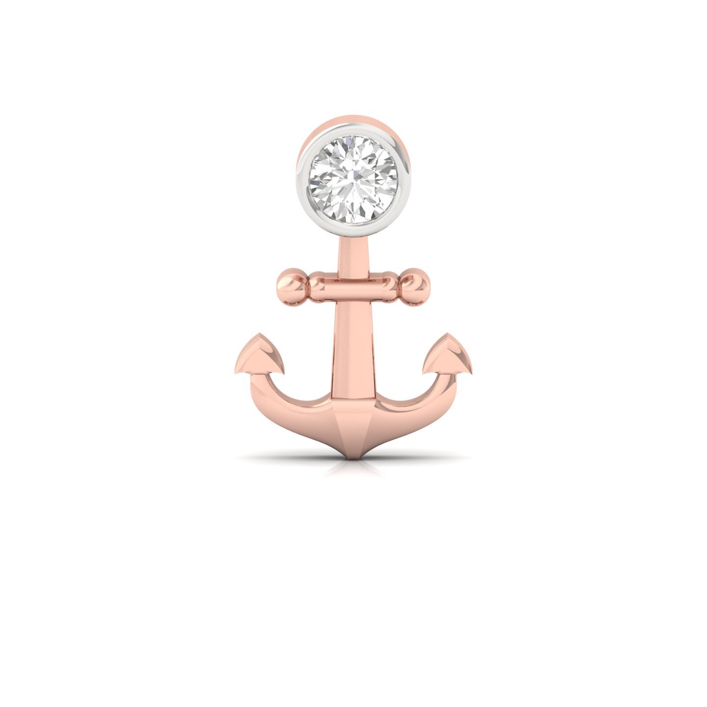 Round Cut Diamond Anchor Men’s Stud | Nautical Lab Grown CVD Diamond Earring | 925 Silver | 10K | 14K | 18K - Rose Gold Main View