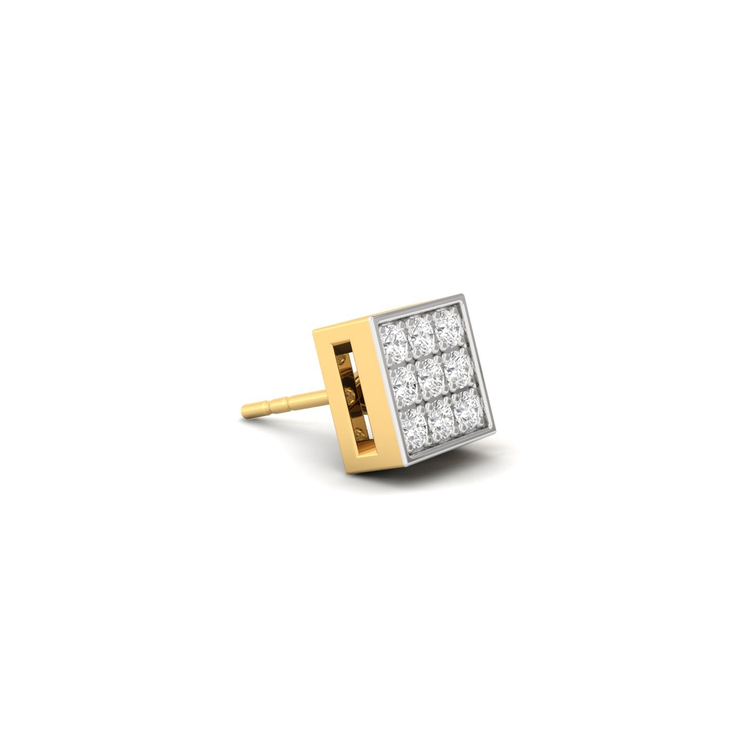 Round Cut Diamond Square Men’s Stud | Bold Lab Grown CVD Diamond Earring | 925 Silver | 10K | 14K | 18K - View 3