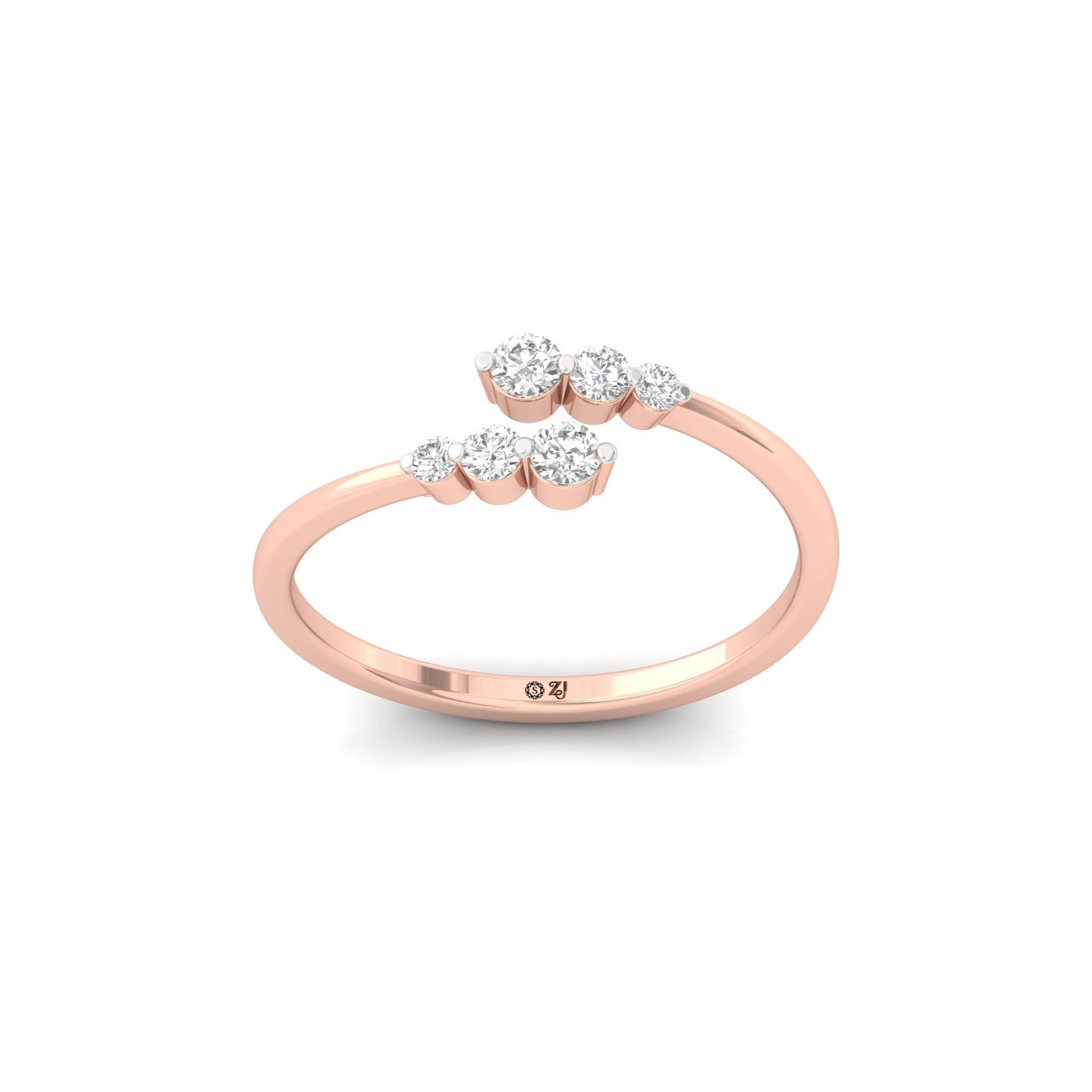 Round Cut Diamond Twisted Band Ring | Elegant Lab Grown CVD Diamond Promise Ring | 925 Silver | 10K | 14K | 18K - Rose Gold Main View