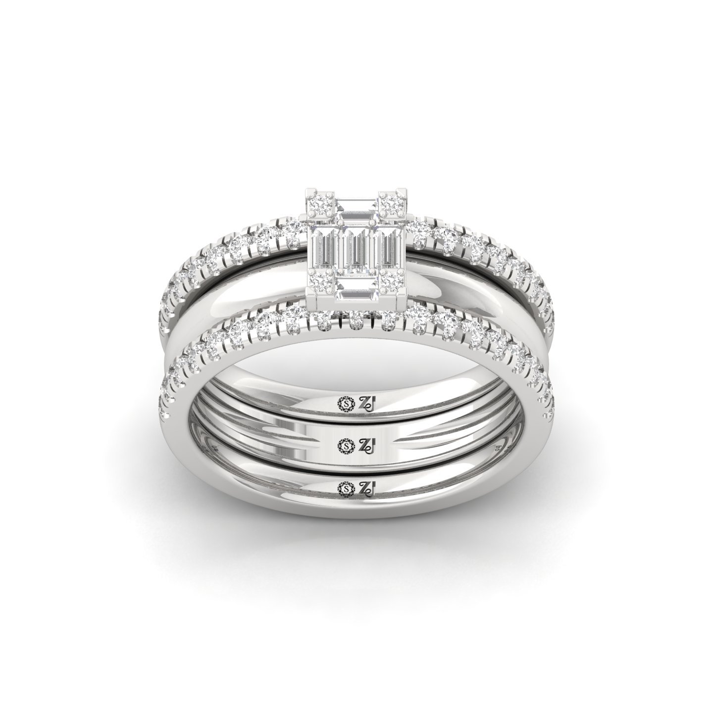 Baguette & Round Cut Diamond Bridal Ring Set | Lab Grown CVD Diamond Engagement & Wedding Band | 925 Silver | 10K | 14K | 18K - Main View