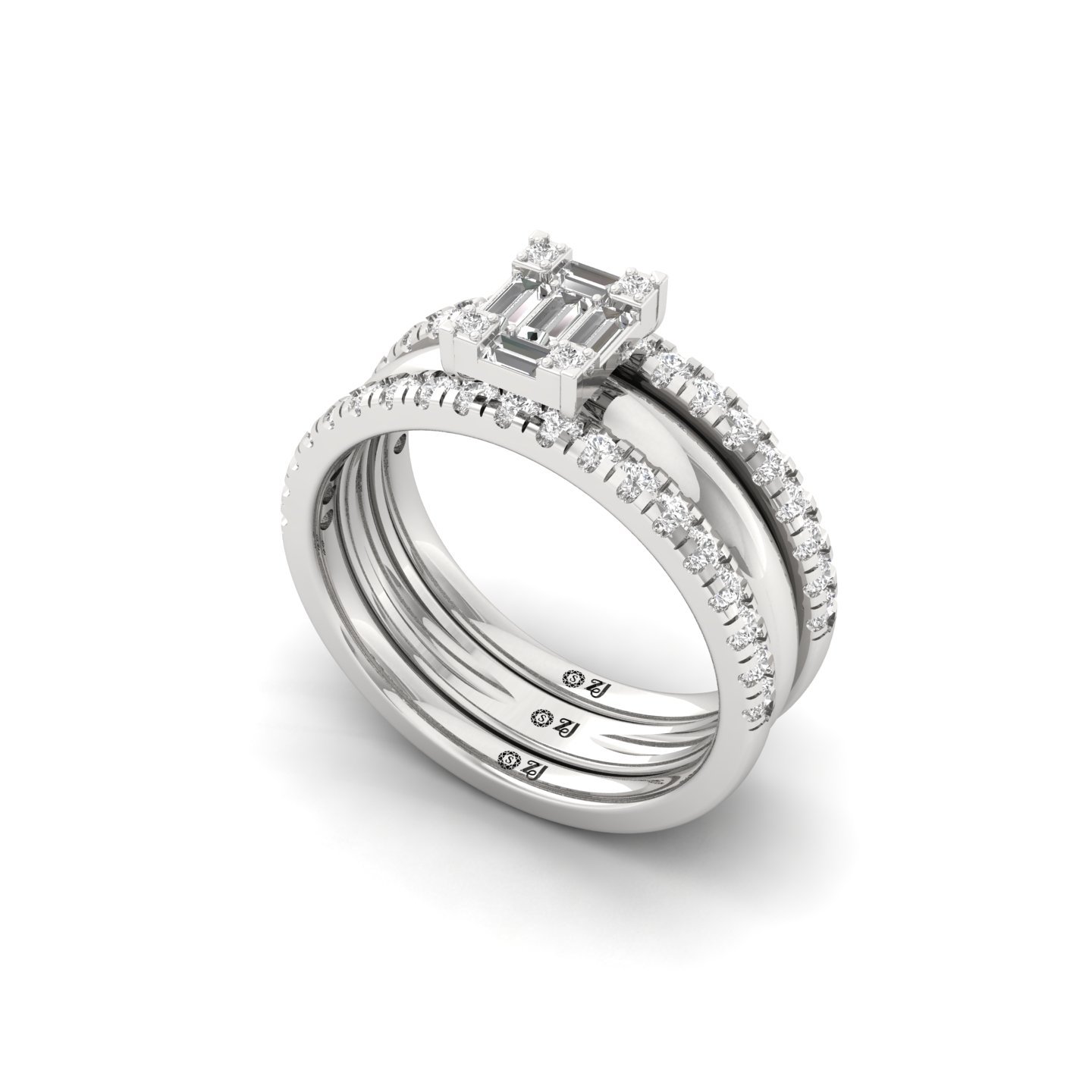 Baguette & Round Cut Diamond Bridal Ring Set | Lab Grown CVD Diamond Engagement & Wedding Band | 925 Silver | 10K | 14K | 18K - View 2