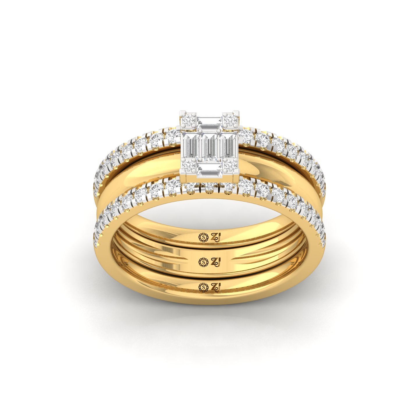 Baguette & Round Cut Diamond Bridal Ring Set | Lab Grown CVD Diamond Engagement & Wedding Band | 925 Silver | 10K | 14K | 18K - Gold Main View