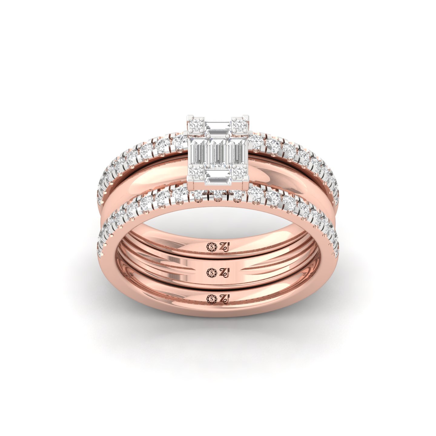 Baguette & Round Cut Diamond Bridal Ring Set | Lab Grown CVD Diamond Engagement & Wedding Band | 925 Silver | 10K | 14K | 18K - Rose Gold Main View