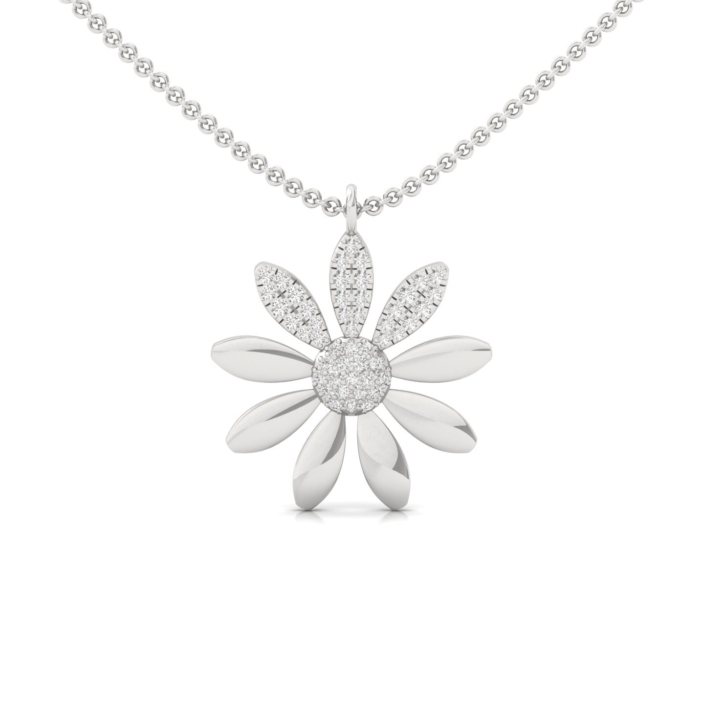 Daisy Flower Diamond Pendant | Lab Grown CVD Diamond Floral Necklace | 925 Silver | 10K | 14K | 18K - Main View