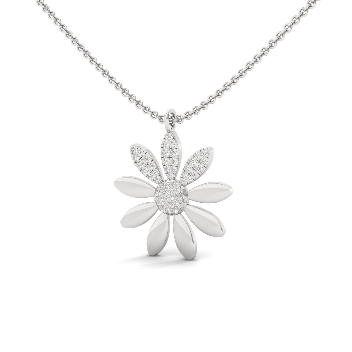 Daisy Flower Diamond Pendant | Lab Grown CVD Diamond Floral Necklace | 925 Silver | 10K | 14K | 18K - View 2