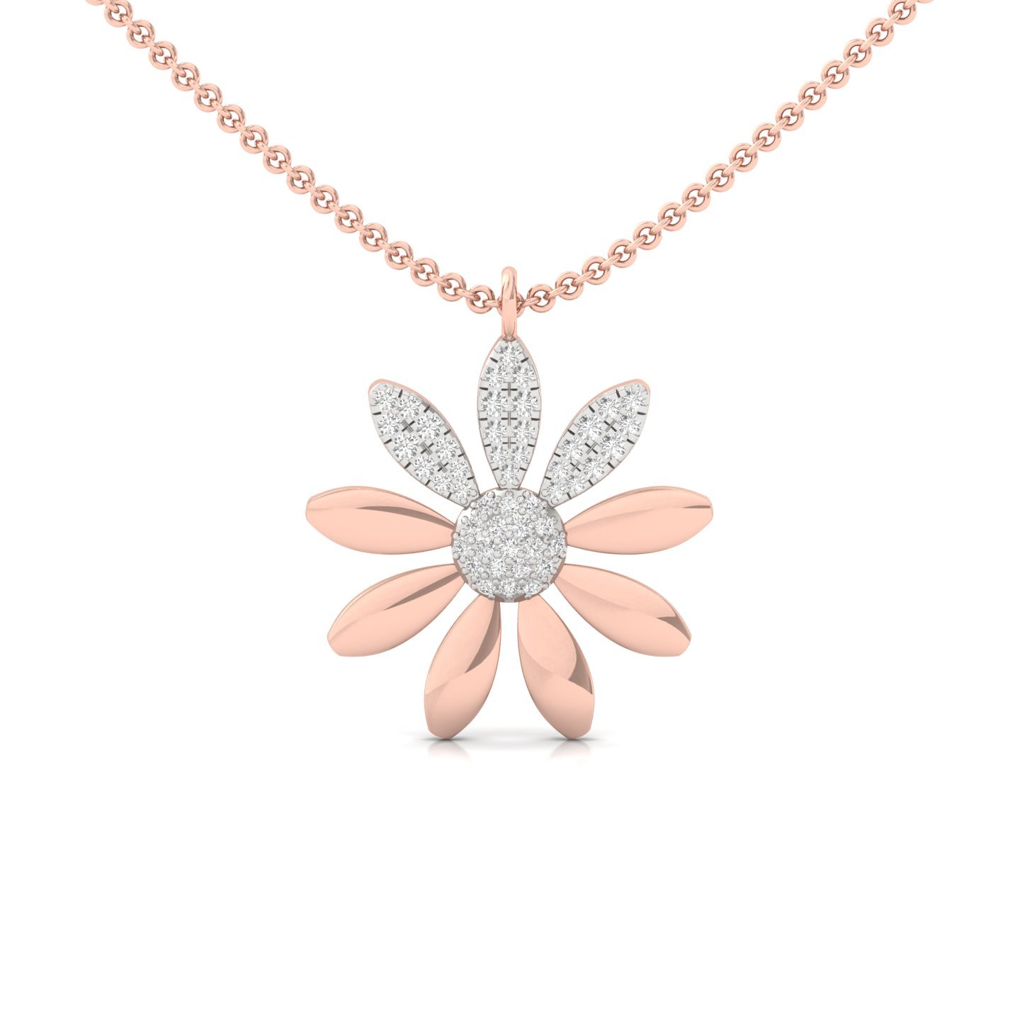 Daisy Flower Diamond Pendant | Lab Grown CVD Diamond Floral Necklace | 925 Silver | 10K | 14K | 18K - Rose Gold Main View