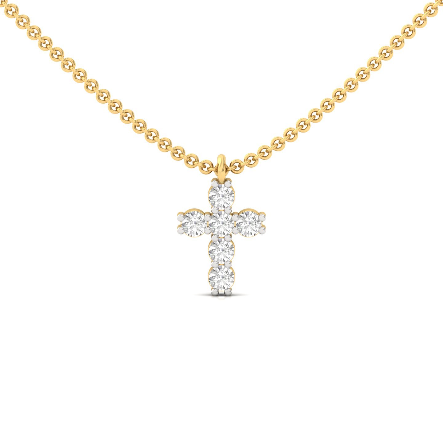 Cross Design Diamond Pendant (With Chain) | Lab Grown CVD Diamond Religious Necklace | 925 Silver | 10K | 14K | 18K - Gold Main View