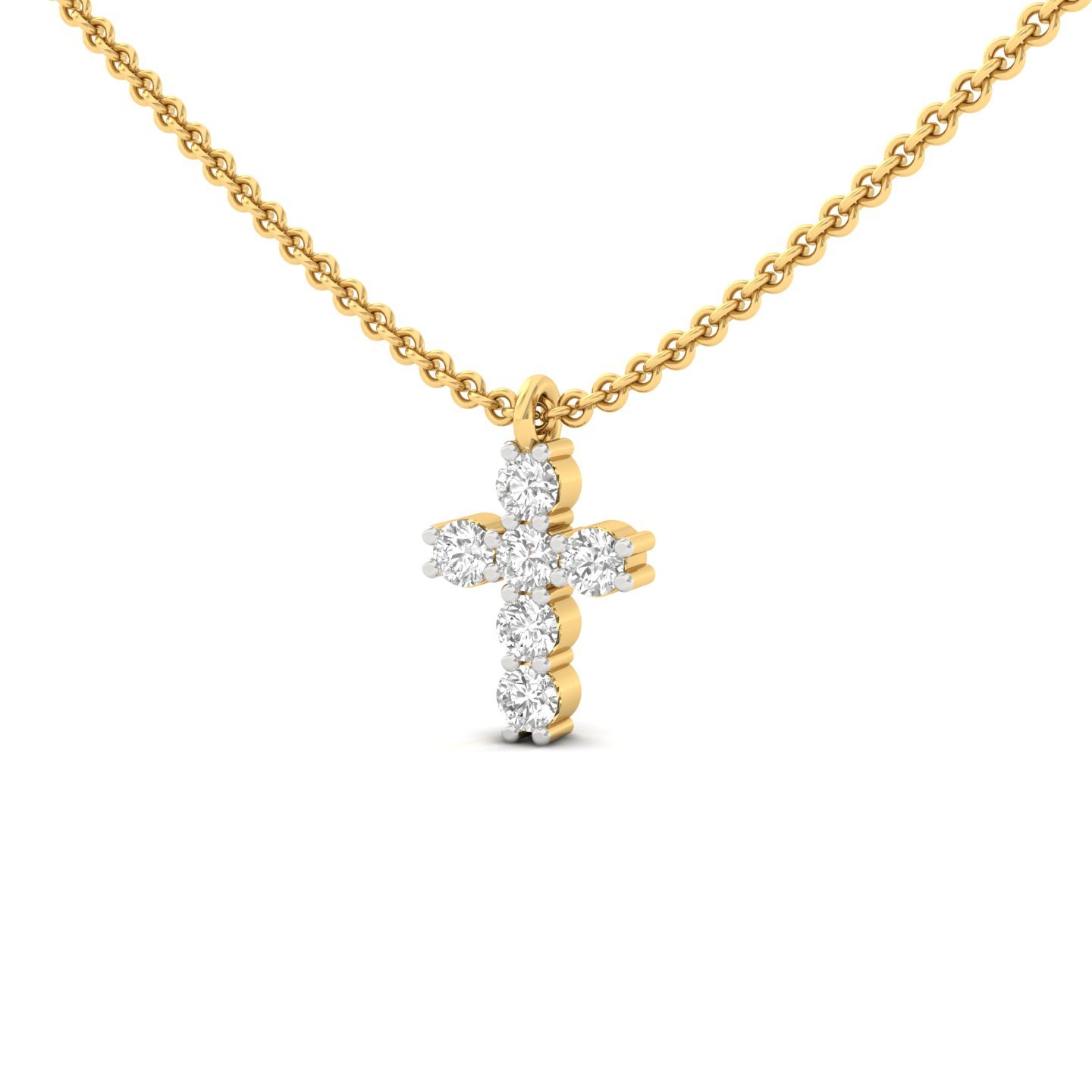 Cross Design Diamond Pendant (With Chain) | Lab Grown CVD Diamond Religious Necklace | 925 Silver | 10K | 14K | 18K - View 2