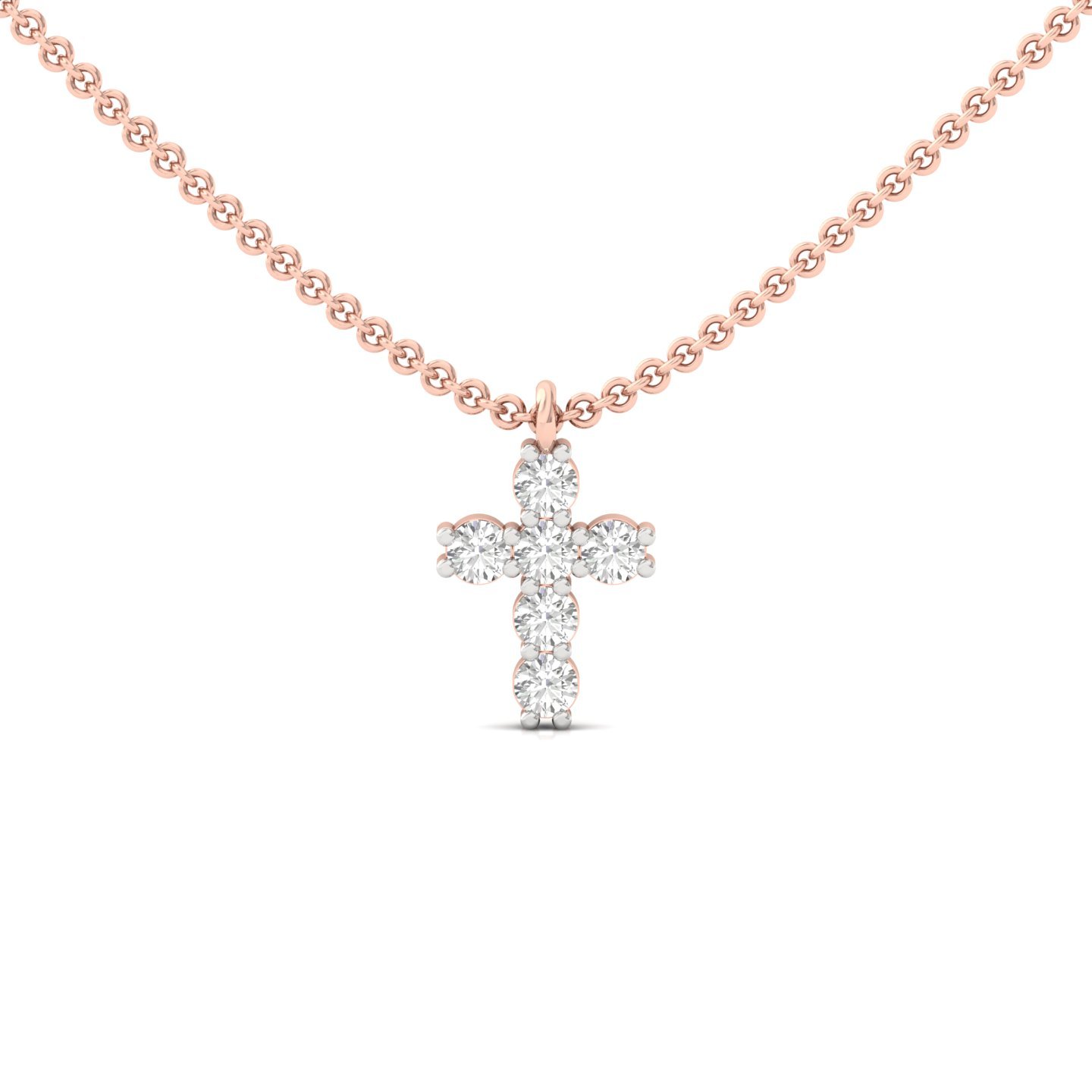 Cross Design Diamond Pendant (With Chain) | Lab Grown CVD Diamond Religious Necklace | 925 Silver | 10K | 14K | 18K - Rose Gold Main View