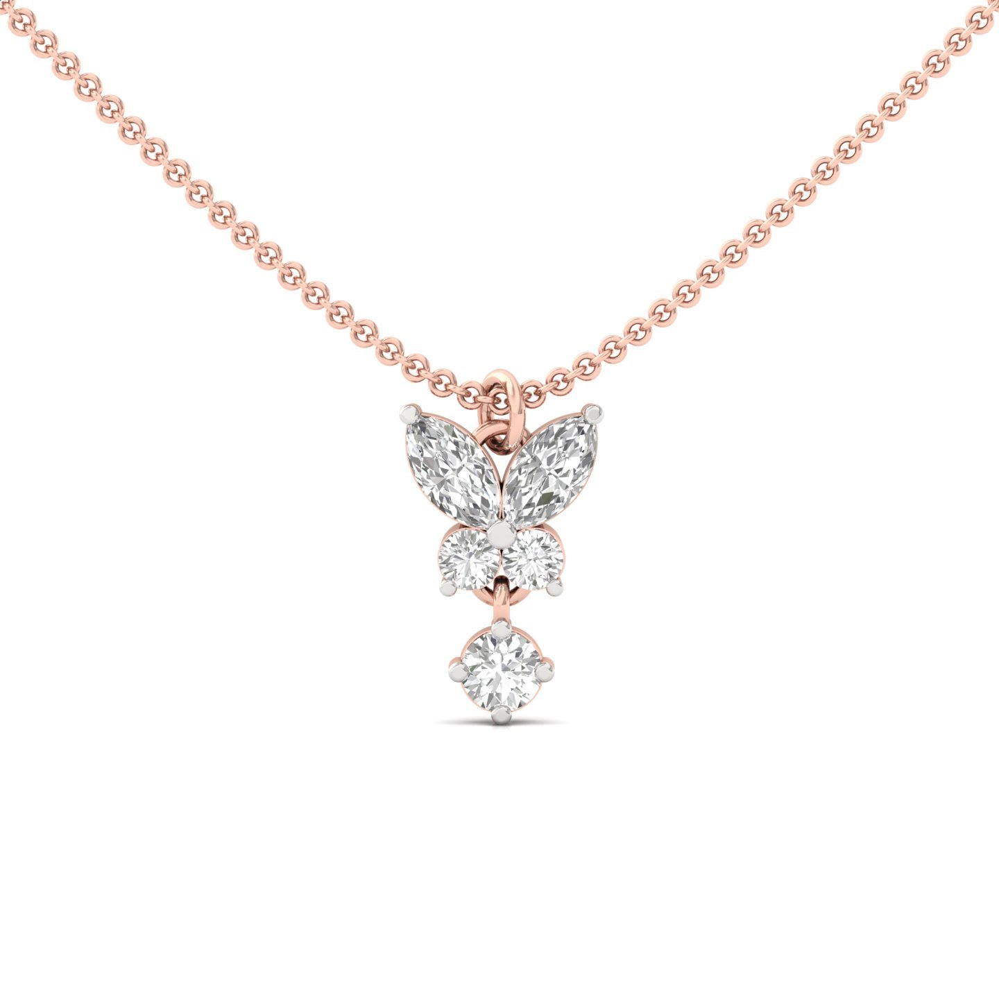 Butterfly Design Diamond Pendant (With Chain) | Lab Grown CVD Diamond Nature Inspired Necklace | 925 Silver | 10K | 14K | 18K - Rose Gold Main View