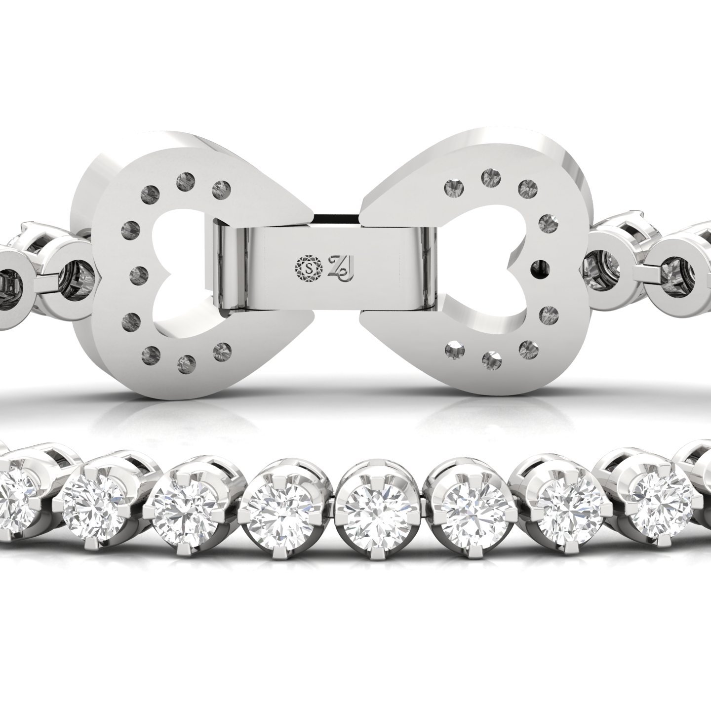 Diamond Heart Clasp Tennis Bracelet | Lab Grown CVD Diamond Bracelet for Women | 925 Silver | 10K | 14K | 18K | 5.5 Inch - View 2