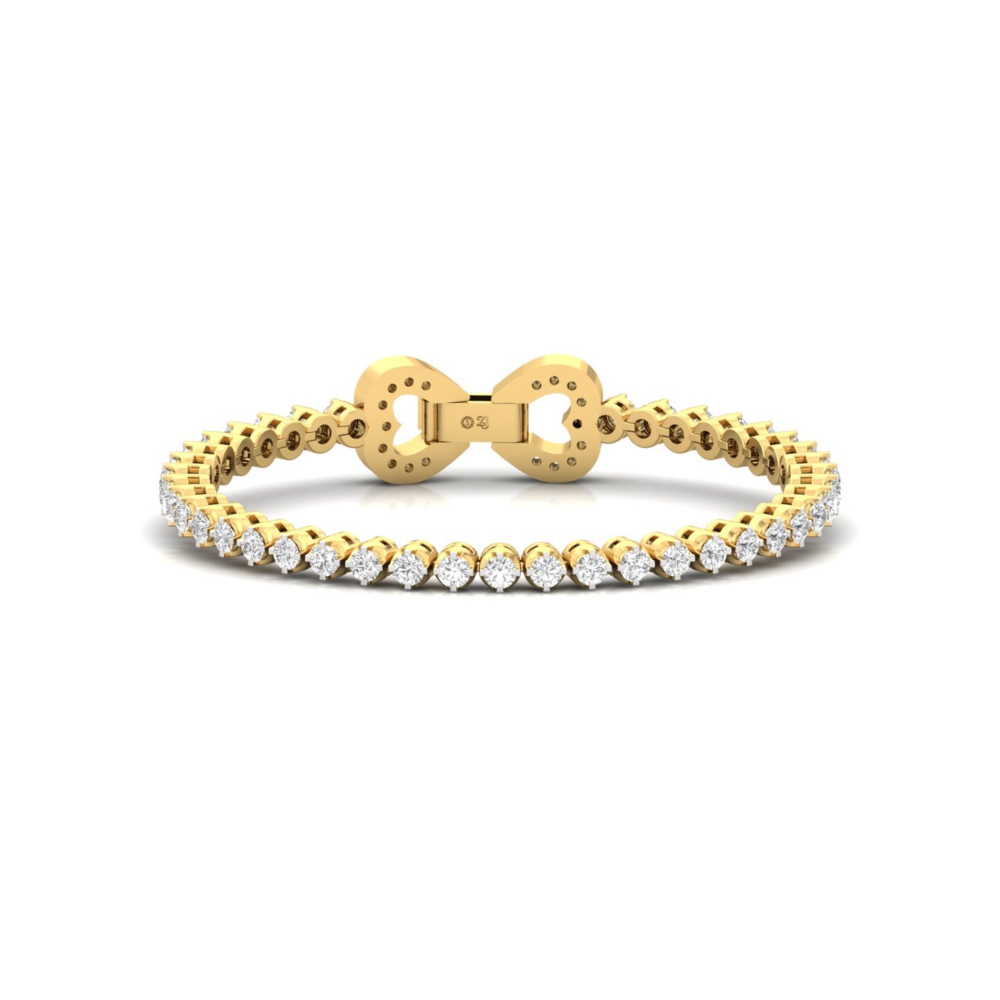 Diamond Heart Clasp Tennis Bracelet | Lab Grown CVD Diamond Bracelet for Women | 925 Silver | 10K | 14K | 18K | 5.5 Inch - Gold Main View