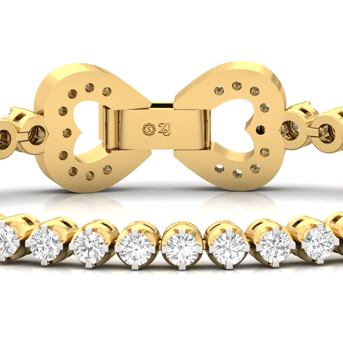 Diamond Heart Clasp Tennis Bracelet | Lab Grown CVD Diamond Bracelet for Women | 925 Silver | 10K | 14K | 18K | 5.5 Inch - View 2