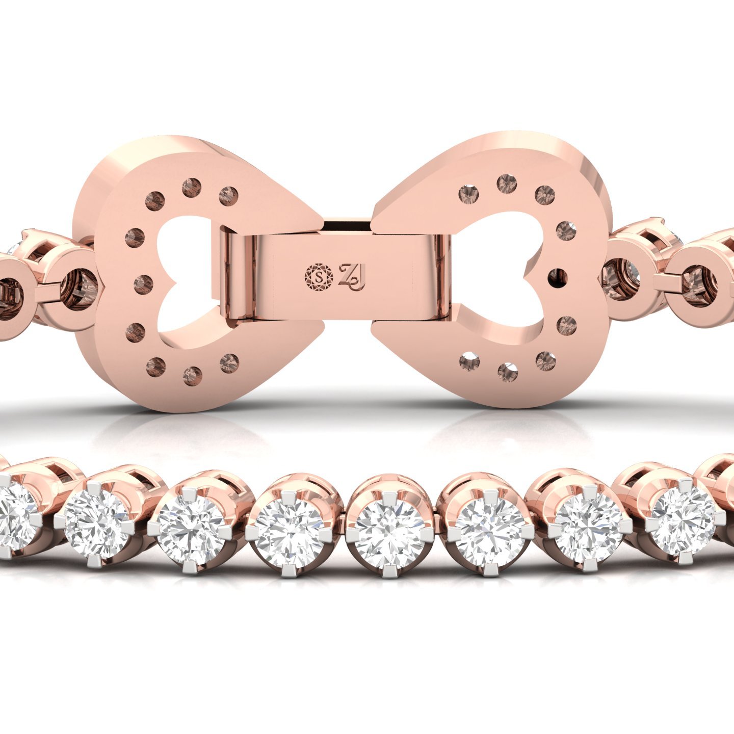 Diamond Heart Clasp Tennis Bracelet | Lab Grown CVD Diamond Bracelet for Women | 925 Silver | 10K | 14K | 18K | 5.5 Inch - View 2