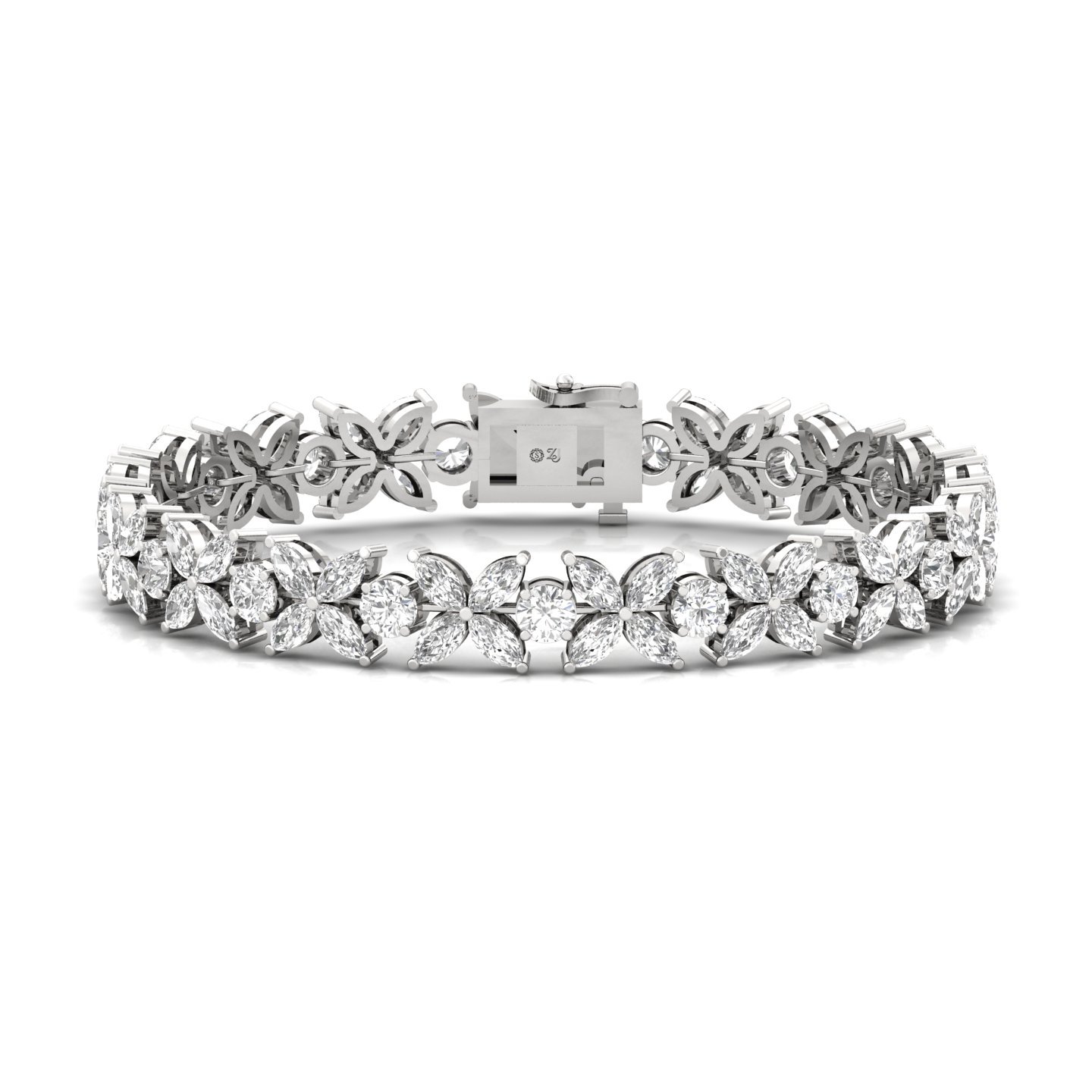 Marquise & Round Lab Grown Diamond Floral Bracelet | CVD Diamond 7-Inch Designer Tennis Bracelet | 925 Silver | 10K | 14K | 18K - Main View