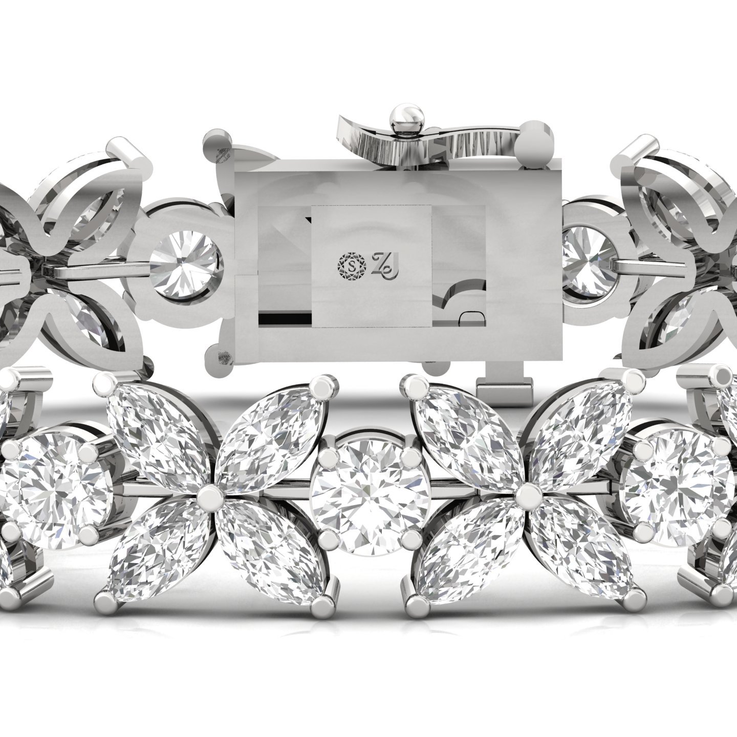 Marquise & Round Lab Grown Diamond Floral Bracelet | CVD Diamond 7-Inch Designer Tennis Bracelet | 925 Silver | 10K | 14K | 18K - View 2