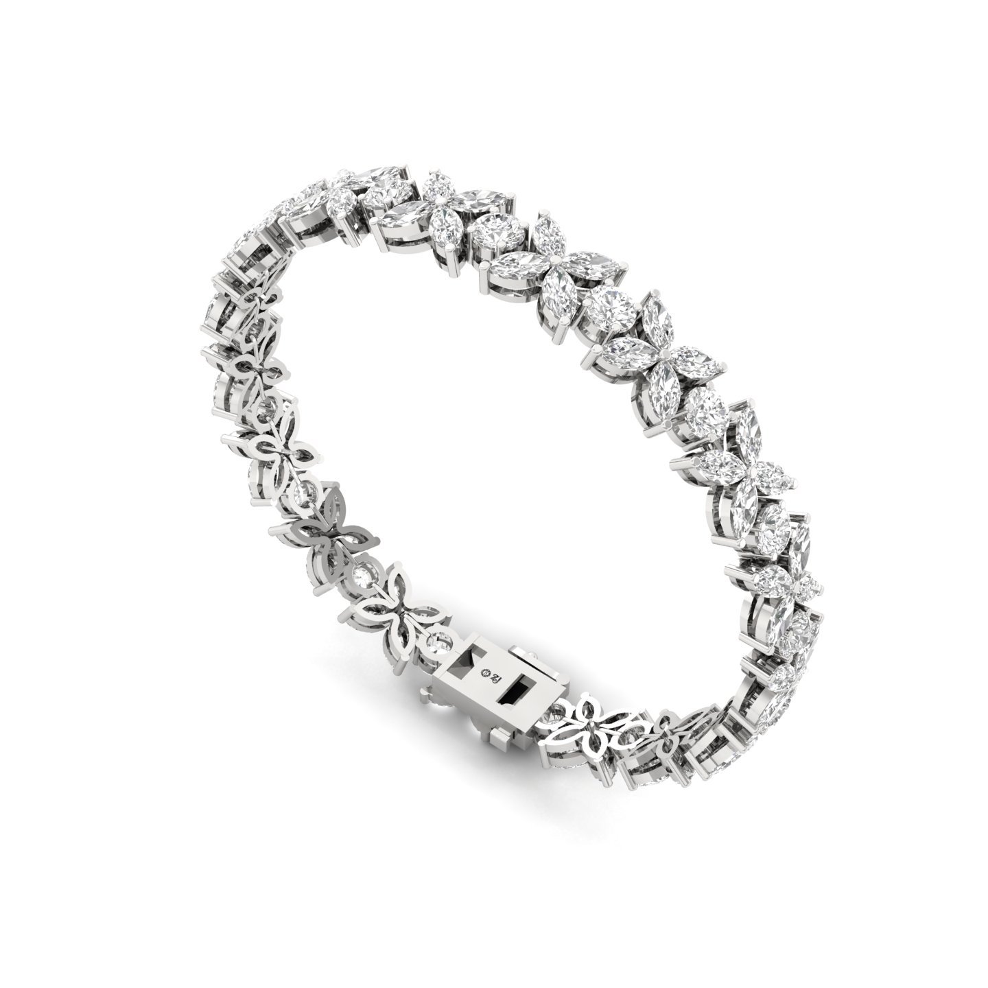 Marquise & Round Lab Grown Diamond Floral Bracelet | CVD Diamond 7-Inch Designer Tennis Bracelet | 925 Silver | 10K | 14K | 18K - View 3