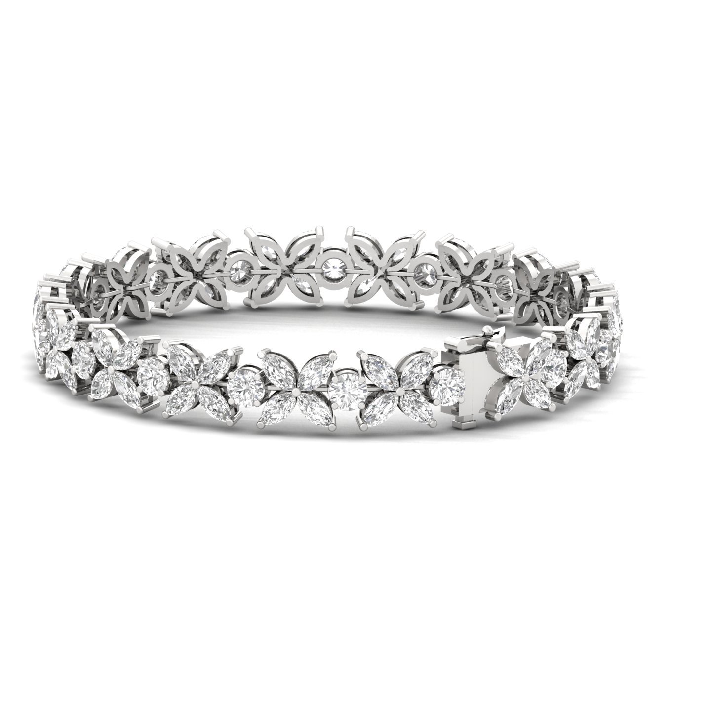 Marquise & Round Lab Grown Diamond Floral Bracelet | CVD Diamond 7-Inch Designer Tennis Bracelet | 925 Silver | 10K | 14K | 18K - View 5