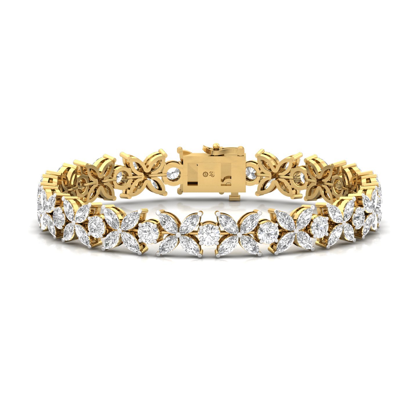 Marquise & Round Lab Grown Diamond Floral Bracelet | CVD Diamond 7-Inch Designer Tennis Bracelet | 925 Silver | 10K | 14K | 18K - Gold Main View