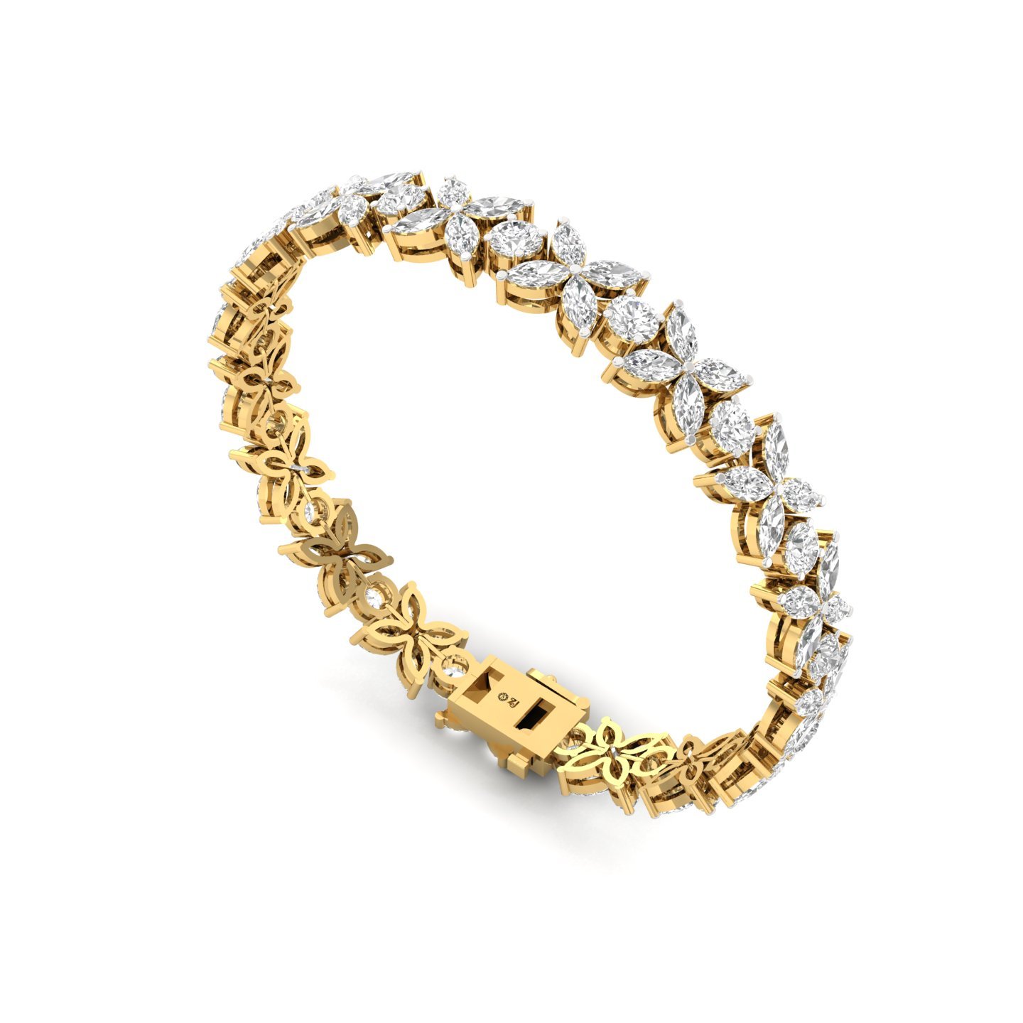 Marquise & Round Lab Grown Diamond Floral Bracelet | CVD Diamond 7-Inch Designer Tennis Bracelet | 925 Silver | 10K | 14K | 18K - View 3