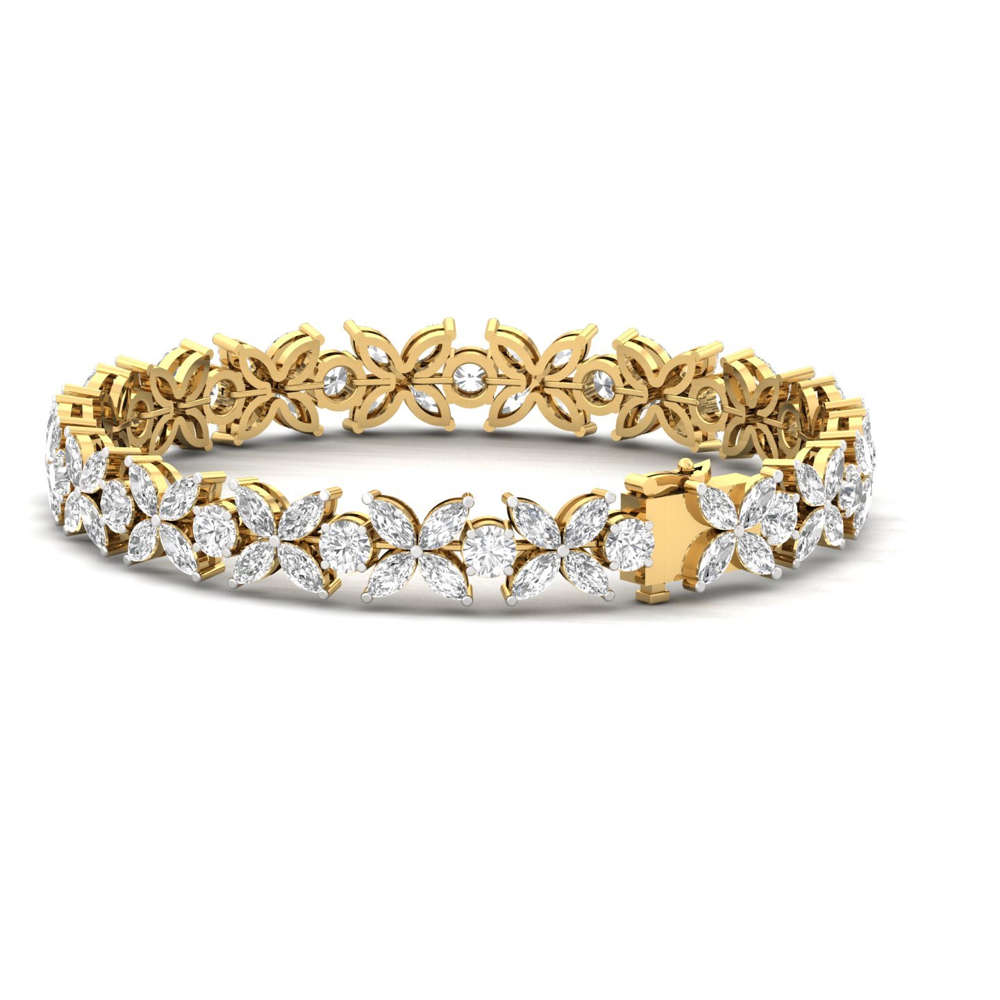 Marquise & Round Lab Grown Diamond Floral Bracelet | CVD Diamond 7-Inch Designer Tennis Bracelet | 925 Silver | 10K | 14K | 18K - View 5