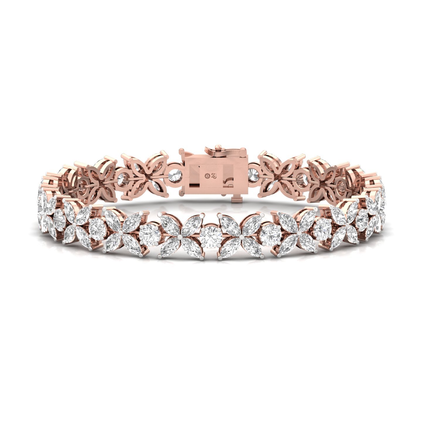 Marquise & Round Lab Grown Diamond Floral Bracelet | CVD Diamond 7-Inch Designer Tennis Bracelet | 925 Silver | 10K | 14K | 18K - Rose Gold Main View