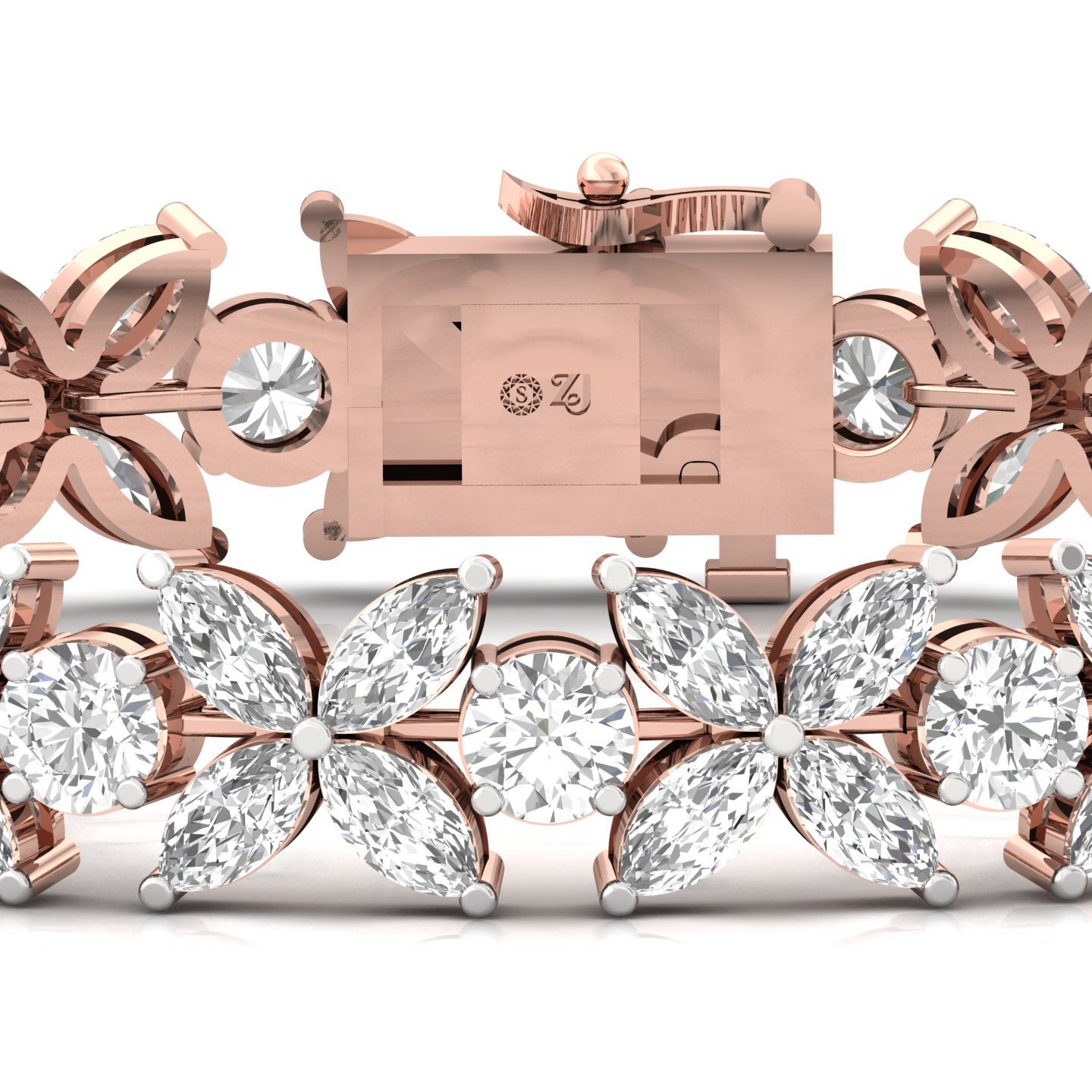 Marquise & Round Lab Grown Diamond Floral Bracelet | CVD Diamond 7-Inch Designer Tennis Bracelet | 925 Silver | 10K | 14K | 18K - View 2