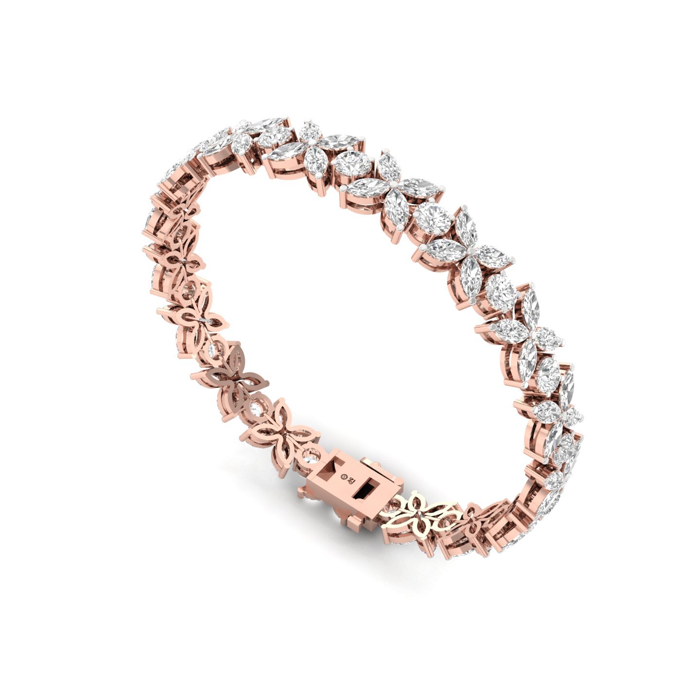 Marquise & Round Lab Grown Diamond Floral Bracelet | CVD Diamond 7-Inch Designer Tennis Bracelet | 925 Silver | 10K | 14K | 18K - View 3