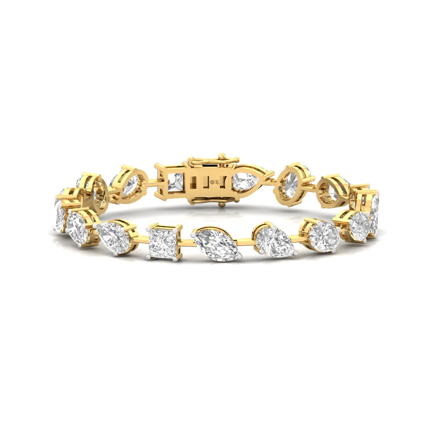 Multi-Shape Lab Grown Diamond Bracelet | CVD Certified Diamond Designer Bracelet | 925 Silver | 10K | 14K | 18K | 7 Inch - Gold Main View