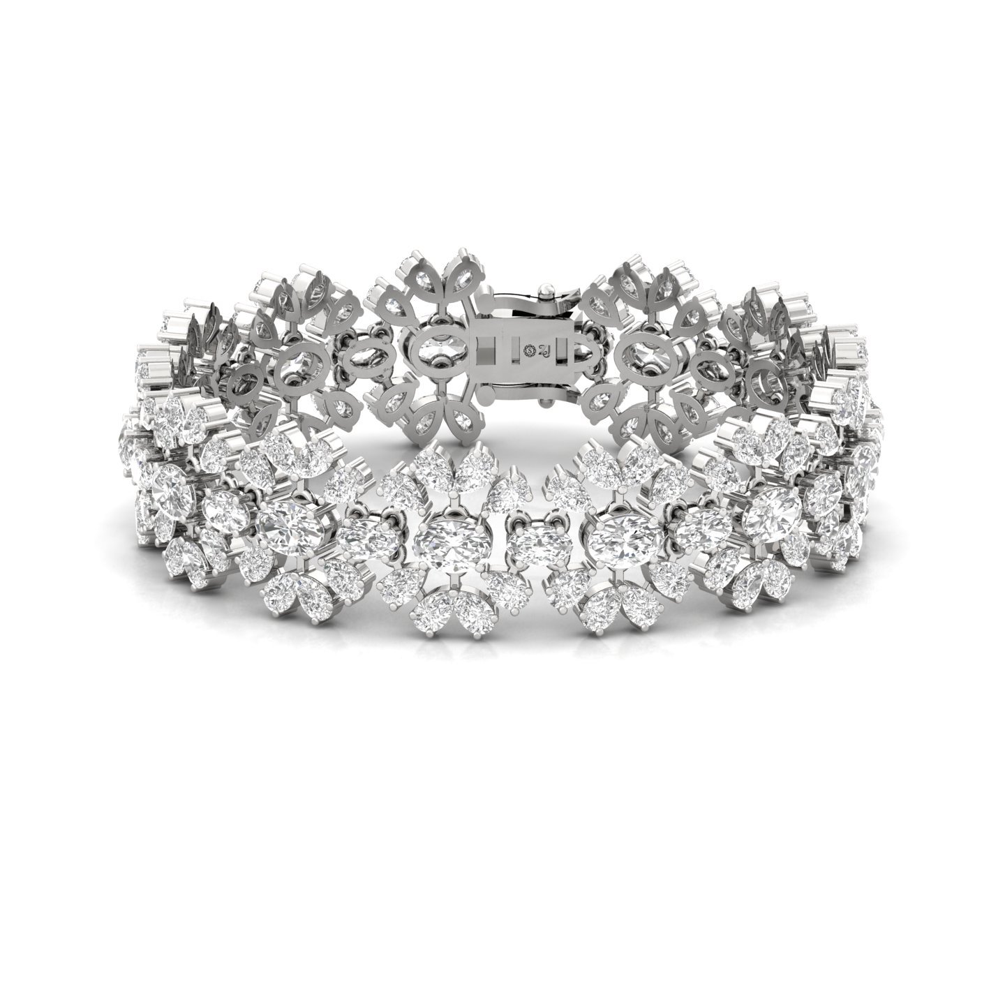 Floral Cluster Lab Grown Diamond Bracelet | Oval & Pear Cut Designer CVD Diamond Jewelry | 925 Silver | 10K | 14K | 18K | 7 Inch - Main View