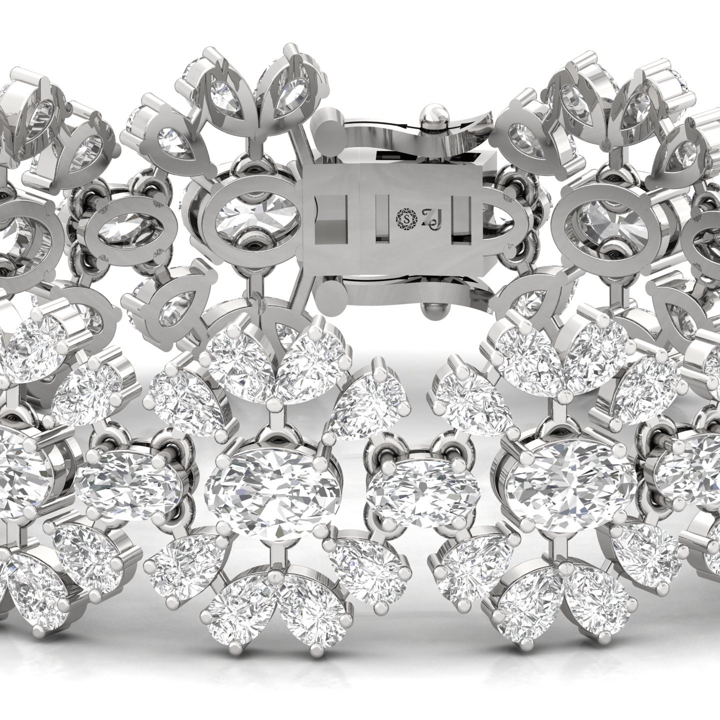 Floral Cluster Lab Grown Diamond Bracelet | Oval & Pear Cut Designer CVD Diamond Jewelry | 925 Silver | 10K | 14K | 18K | 7 Inch - View 2