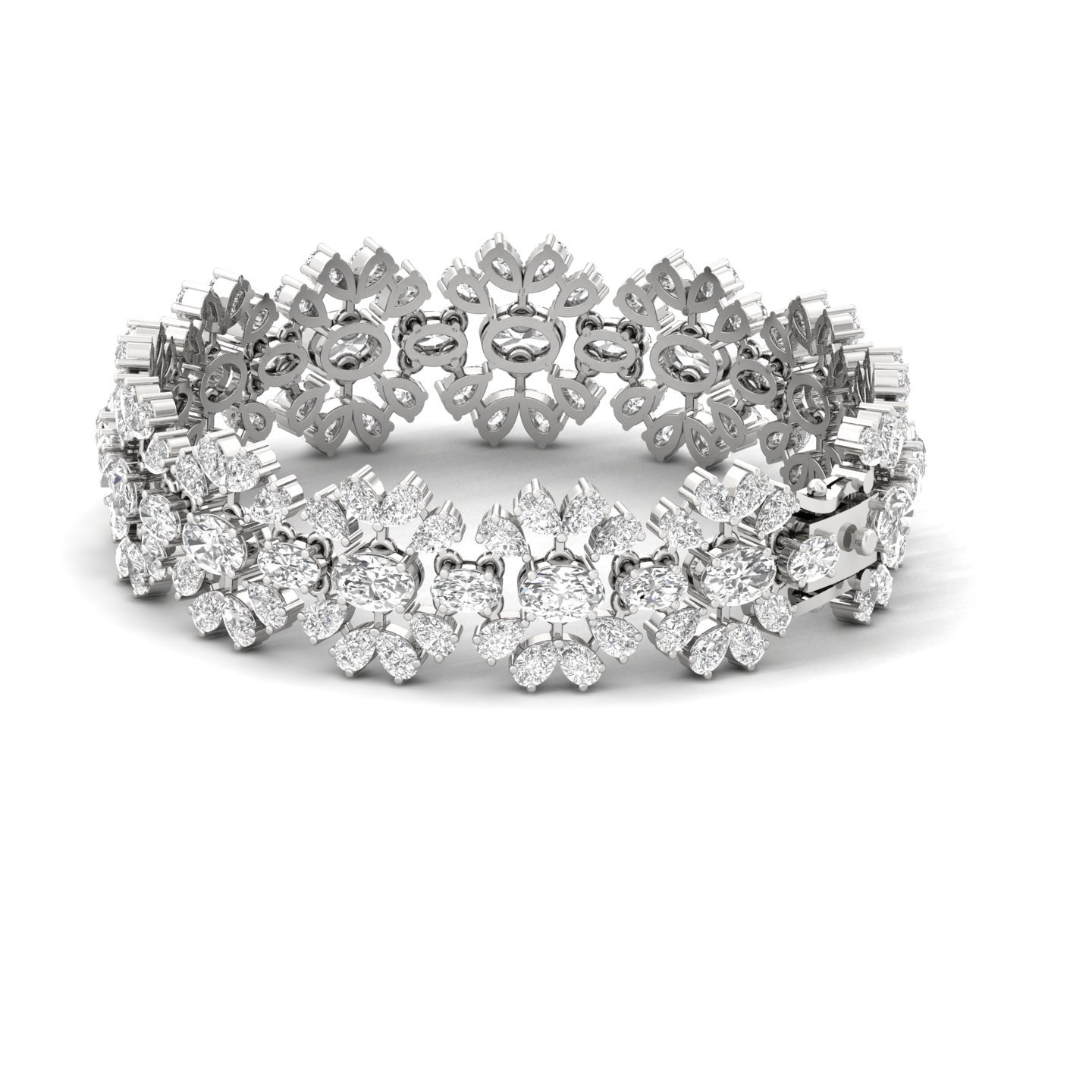 Floral Cluster Lab Grown Diamond Bracelet | Oval & Pear Cut Designer CVD Diamond Jewelry | 925 Silver | 10K | 14K | 18K | 7 Inch - View 5