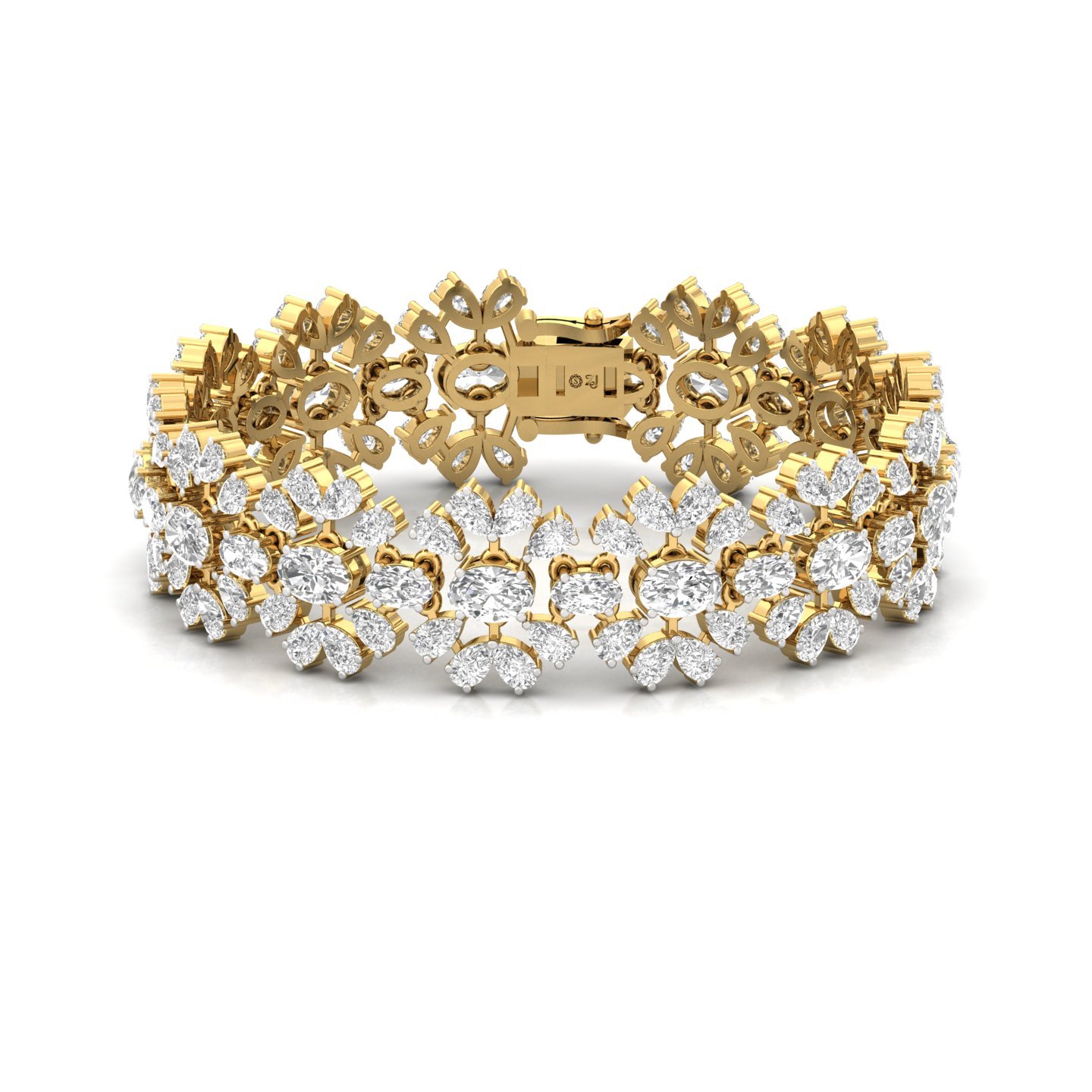 Floral Cluster Lab Grown Diamond Bracelet | Oval & Pear Cut Designer CVD Diamond Jewelry | 925 Silver | 10K | 14K | 18K | 7 Inch - Gold Main View