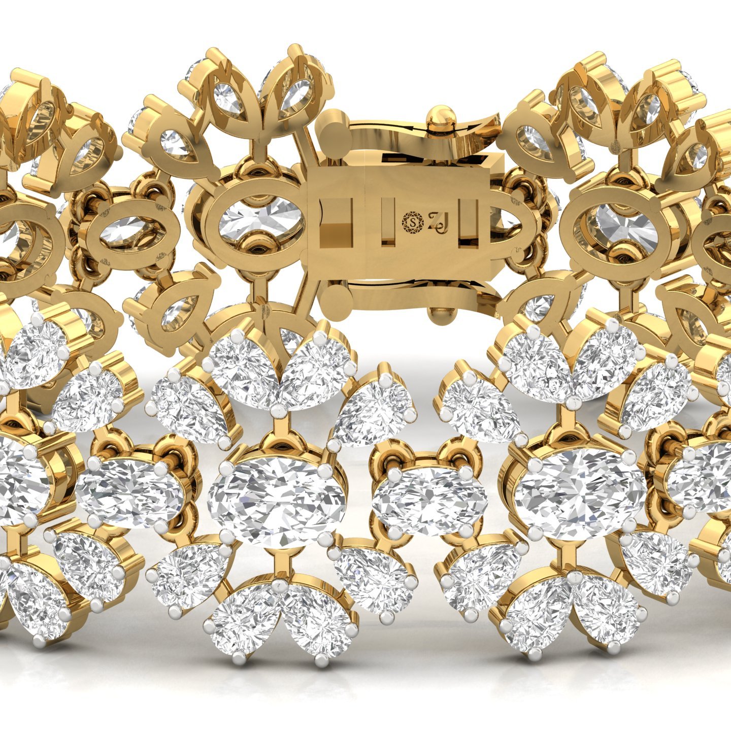 Floral Cluster Lab Grown Diamond Bracelet | Oval & Pear Cut Designer CVD Diamond Jewelry | 925 Silver | 10K | 14K | 18K | 7 Inch - View 2