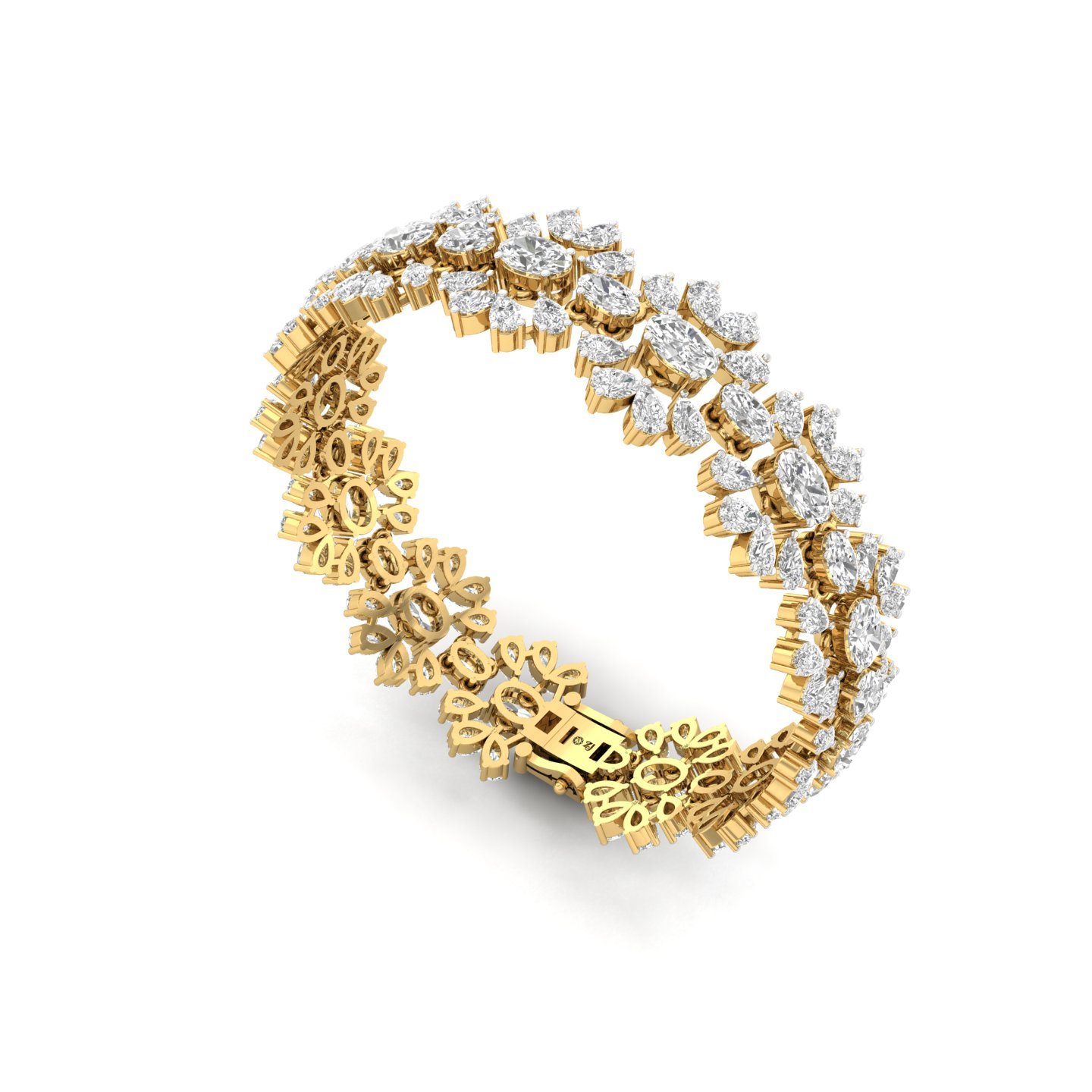 Floral Cluster Lab Grown Diamond Bracelet | Oval & Pear Cut Designer CVD Diamond Jewelry | 925 Silver | 10K | 14K | 18K | 7 Inch - View 3