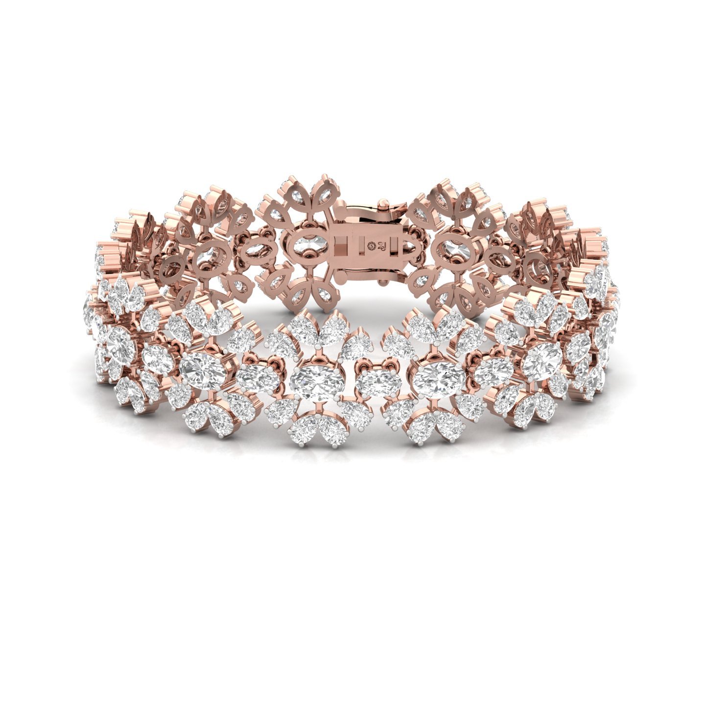 Floral Cluster Lab Grown Diamond Bracelet | Oval & Pear Cut Designer CVD Diamond Jewelry | 925 Silver | 10K | 14K | 18K | 7 Inch - Rose Gold Main View
