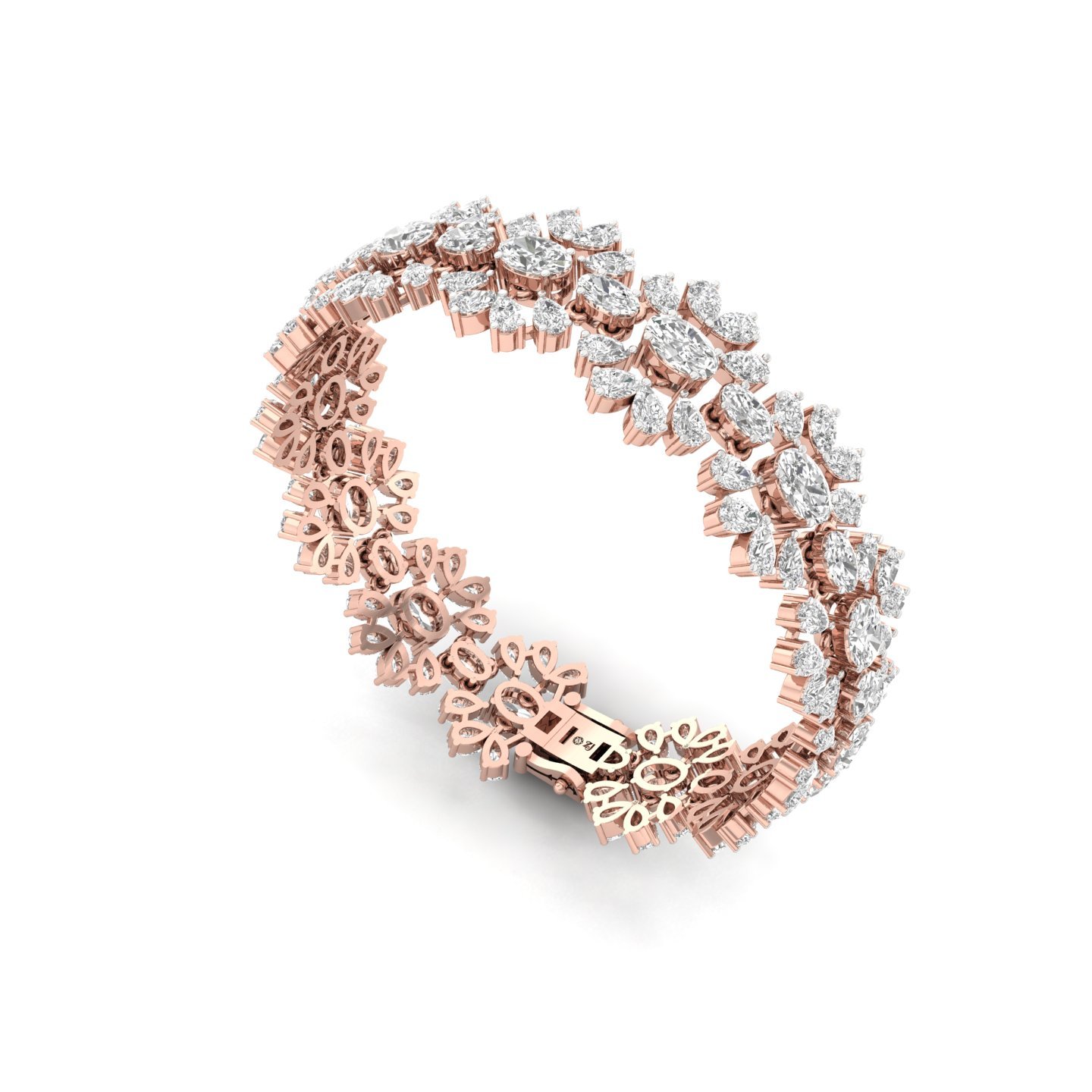 Floral Cluster Lab Grown Diamond Bracelet | Oval & Pear Cut Designer CVD Diamond Jewelry | 925 Silver | 10K | 14K | 18K | 7 Inch - View 3