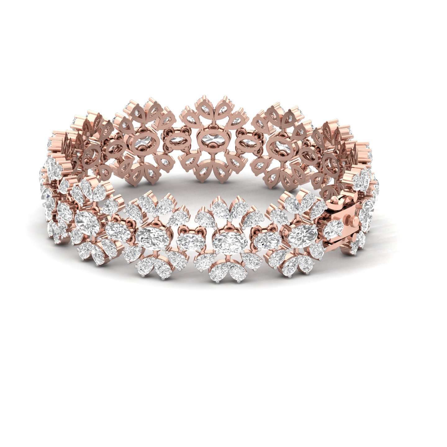 Floral Cluster Lab Grown Diamond Bracelet | Oval & Pear Cut Designer CVD Diamond Jewelry | 925 Silver | 10K | 14K | 18K | 7 Inch - View 5