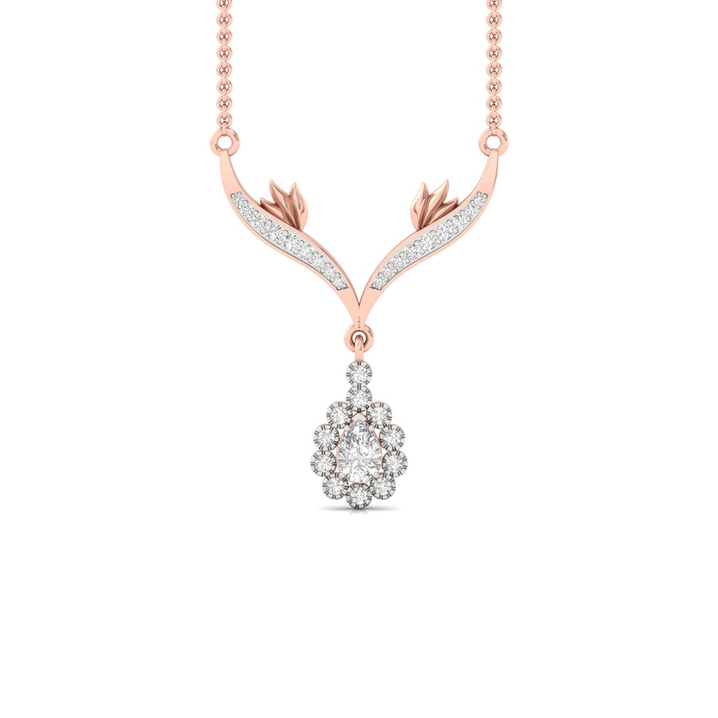 Pear Shape Emerald Lab Grown Diamond Necklace | Elegant CVD Diamond Pendant Design | 925 Silver | 10K | 14K | 18K - Rose Gold Main View