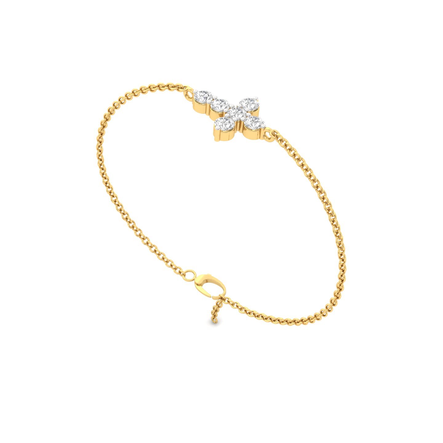 Lab Grown Diamond Floral Bracelet | Minimalist CVD Diamond Chain Bracelet | 925 Silver | 10K | 14K | 18K | Adjustable - View 3