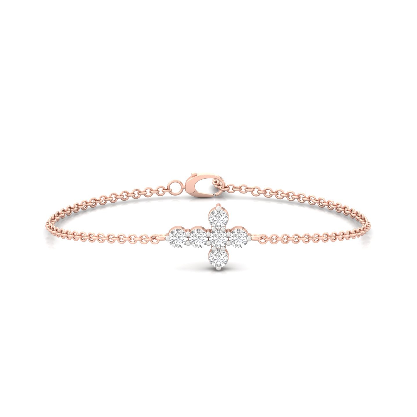 Lab Grown Diamond Floral Bracelet | Minimalist CVD Diamond Chain Bracelet | 925 Silver | 10K | 14K | 18K | Adjustable - Rose Gold Main View