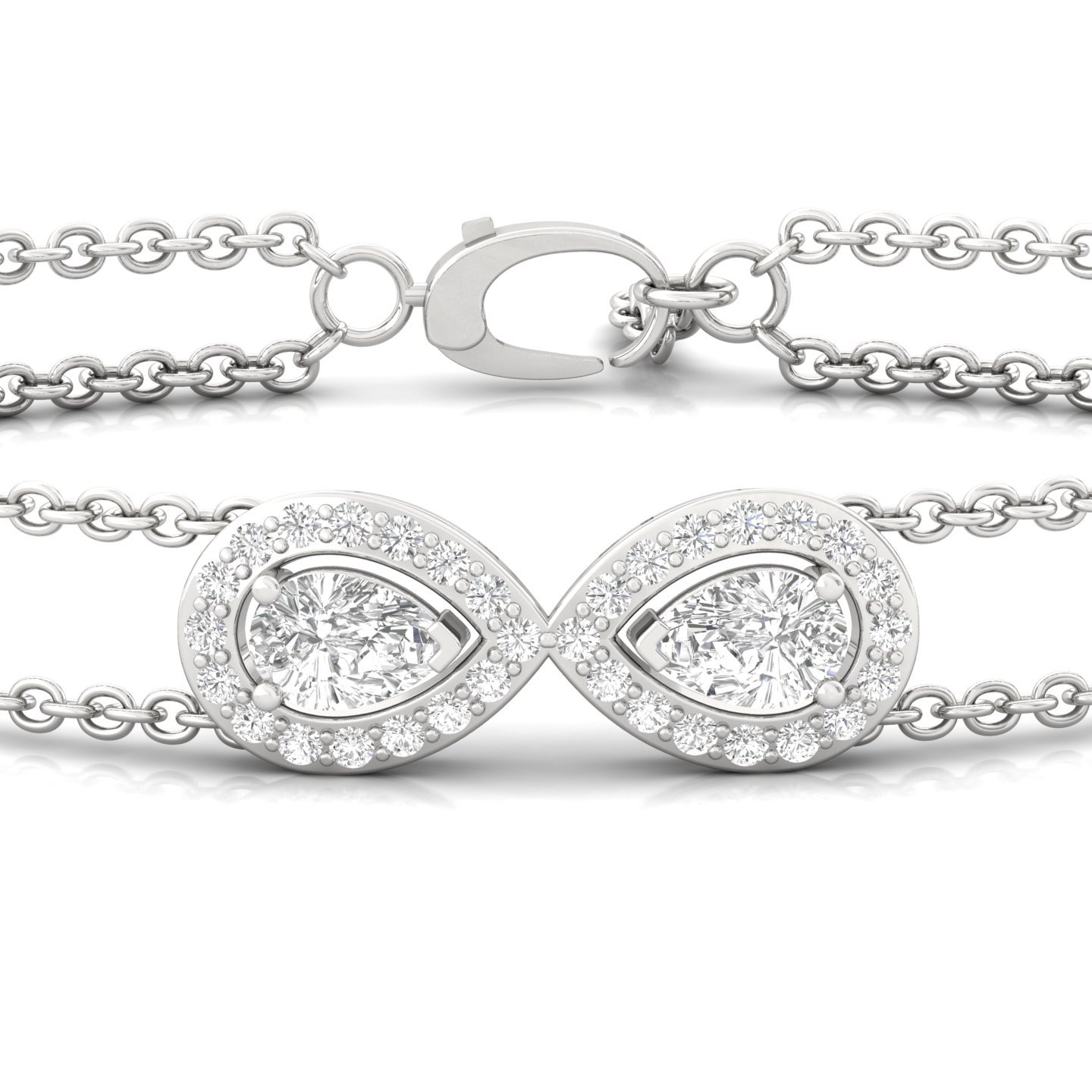 Pear Shape Lab Grown Diamond Infinity Bracelet | Elegant Dual Line CVD Diamond Chain Design | 925 Silver | 10K | 14K | 18K - View 2