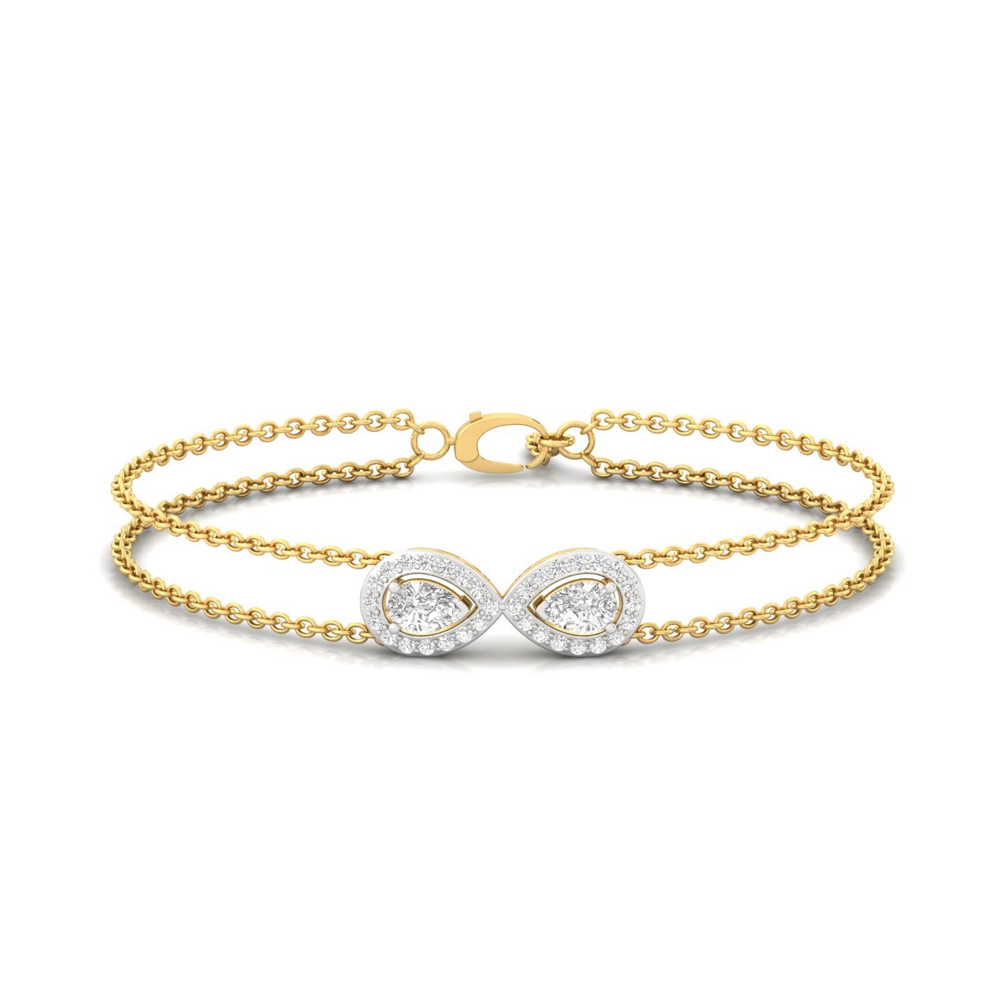 Pear Shape Lab Grown Diamond Infinity Bracelet | Elegant Dual Line CVD Diamond Chain Design | 925 Silver | 10K | 14K | 18K - Gold Main View
