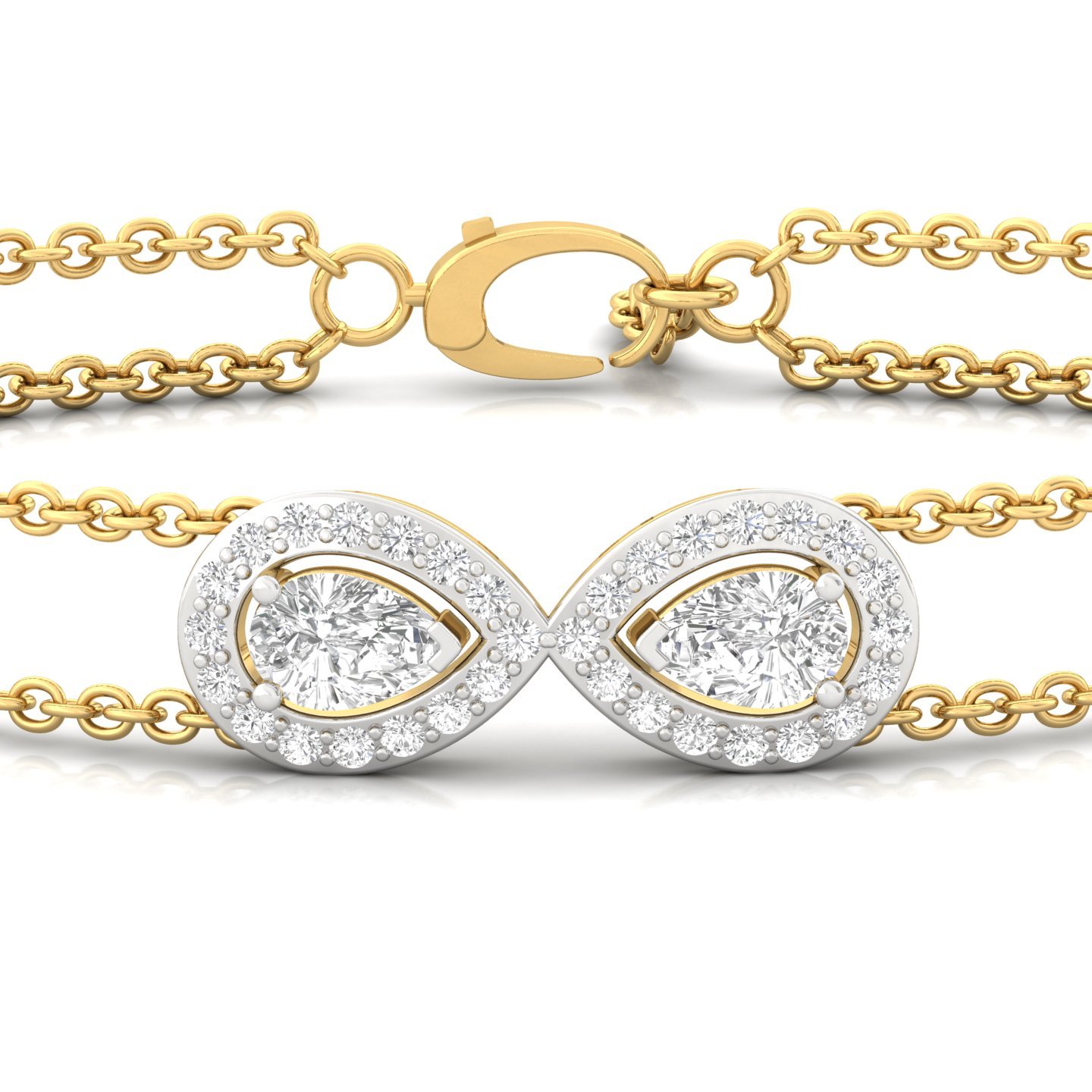 Pear Shape Lab Grown Diamond Infinity Bracelet | Elegant Dual Line CVD Diamond Chain Design | 925 Silver | 10K | 14K | 18K - View 2