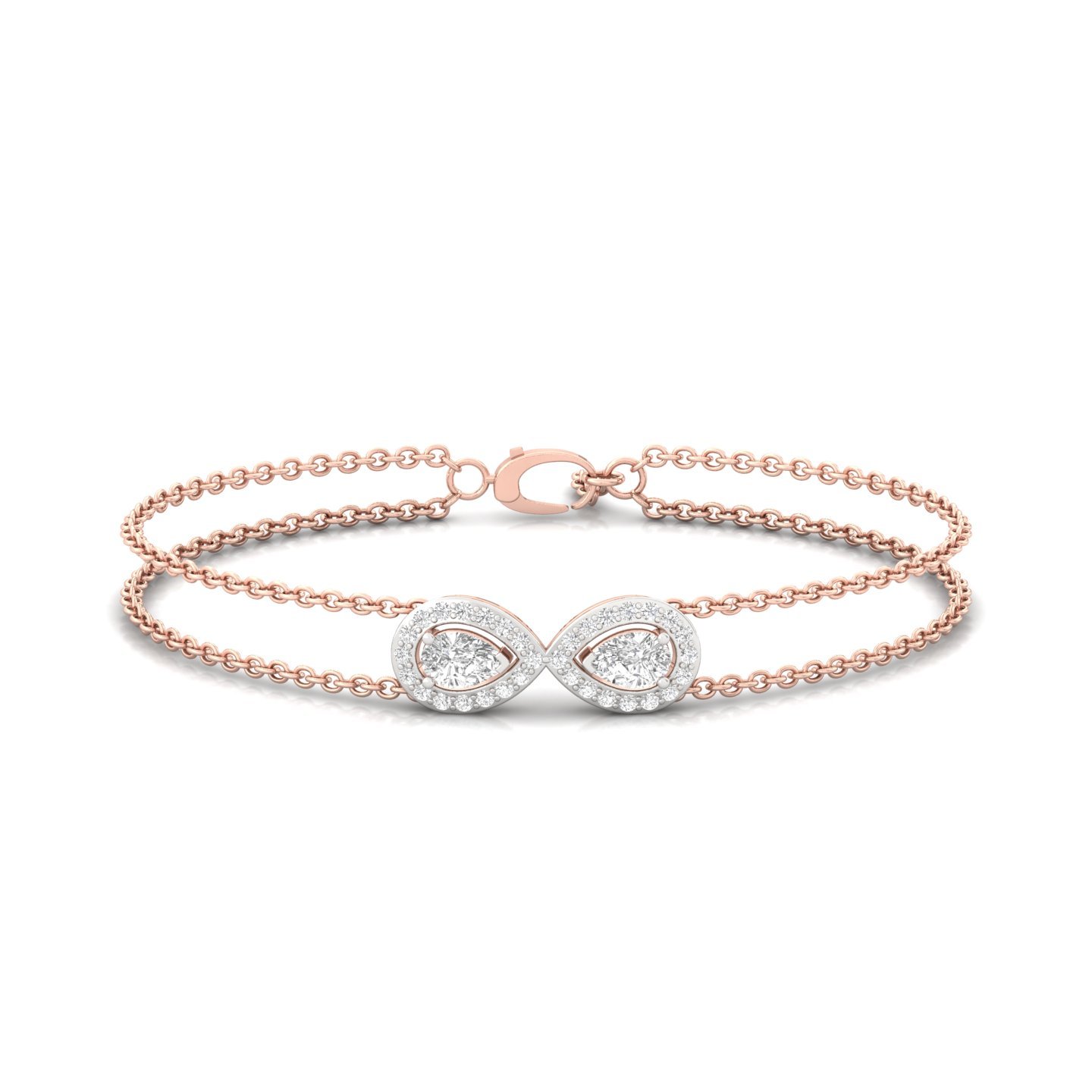 Pear Shape Lab Grown Diamond Infinity Bracelet | Elegant Dual Line CVD Diamond Chain Design | 925 Silver | 10K | 14K | 18K - Rose Gold Main View